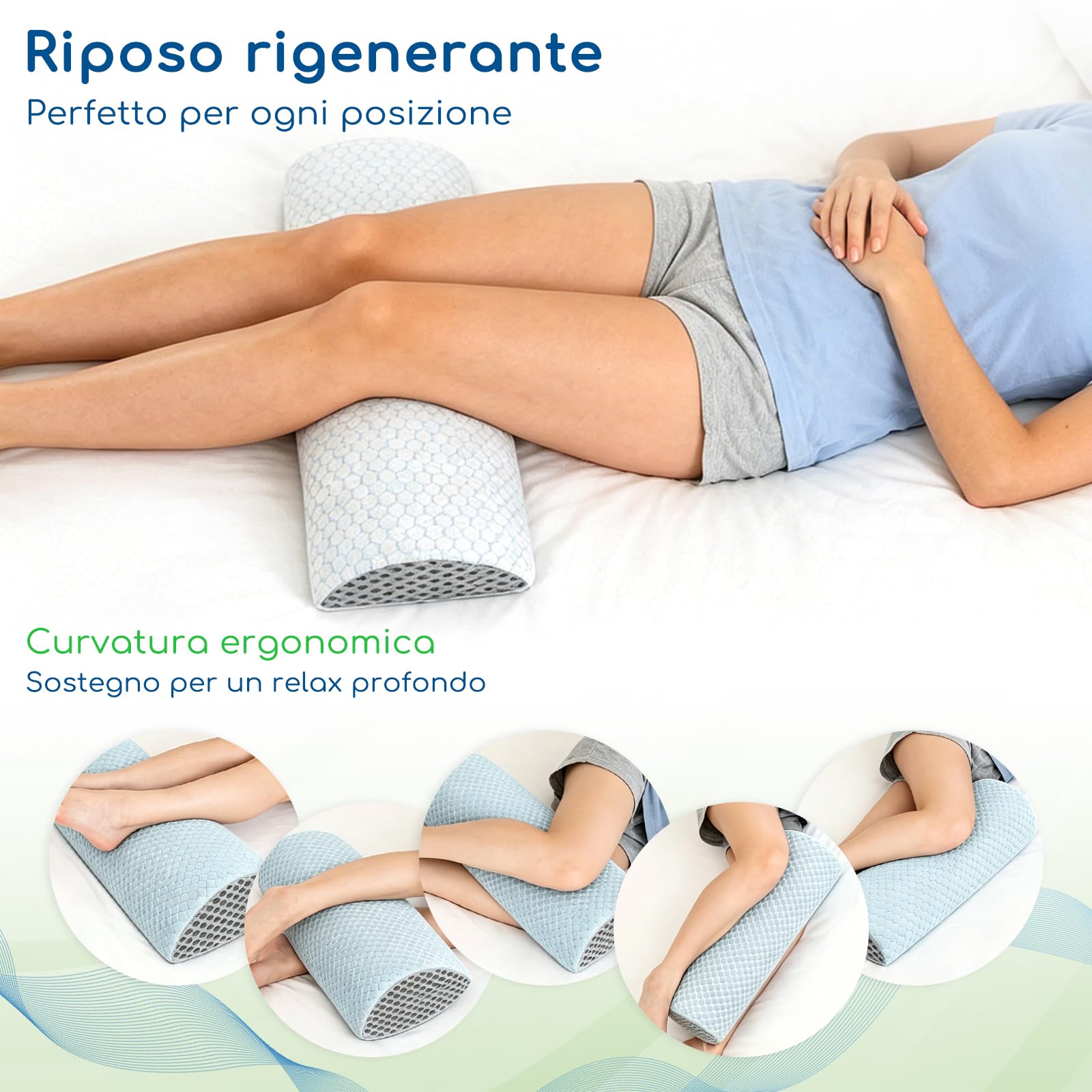 Cuscino Gambe Ginocchia per Dormire a Mezzaluna, Cuscino Lombare Ergonomico in Memory Foam per Dormire Lateralmente Morbido Supporto, Alleviare il Dolore, Sfoderabile e Lavabile (Bianco)
