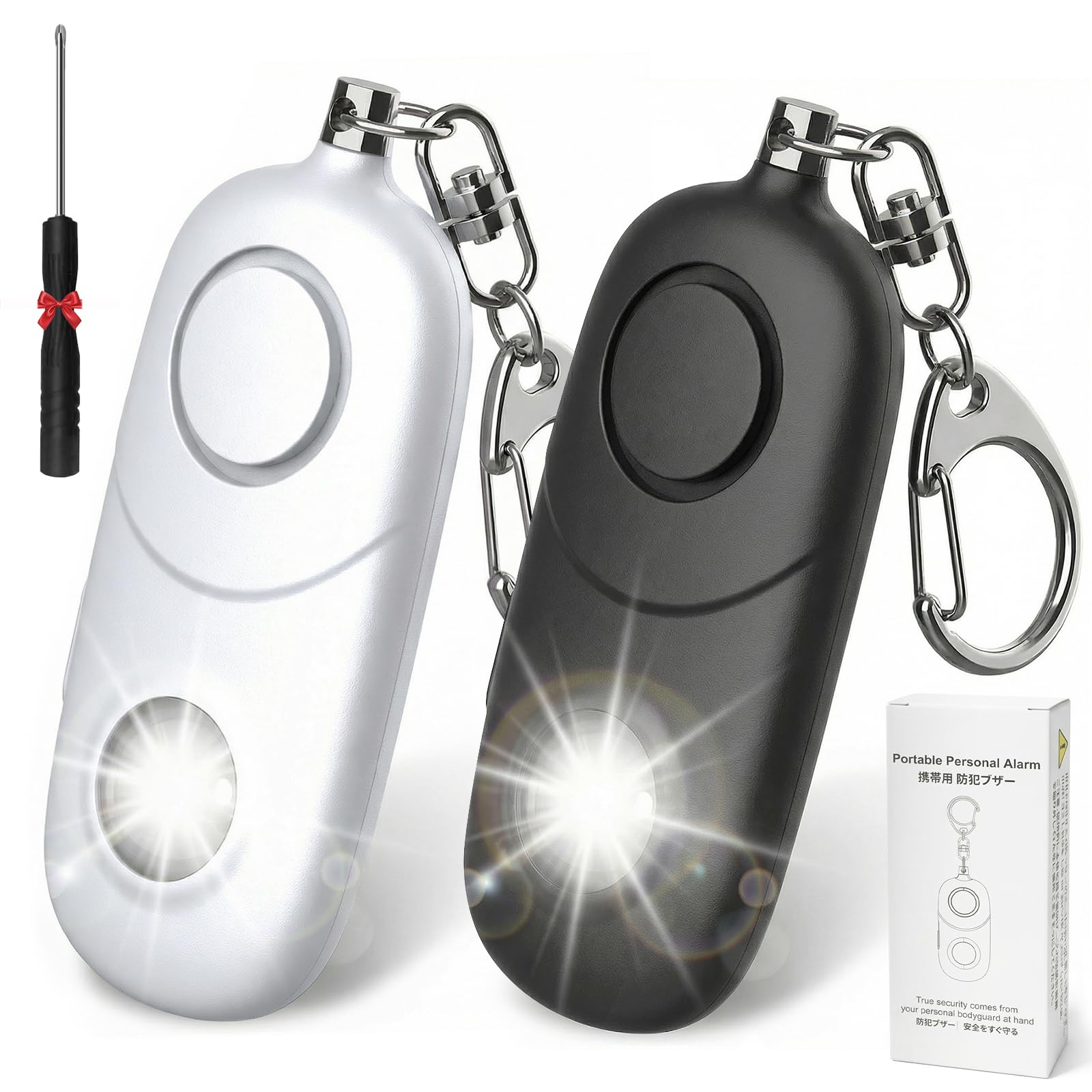 Personal Alarm for Women Keychain Alarm: Qoosea 2 Pack 135dB Emergency Keychain Siren with Strobe Light Loud Siren for Women Kids Students Seniors Emergency Self-Defense for Night Sports Black+White
