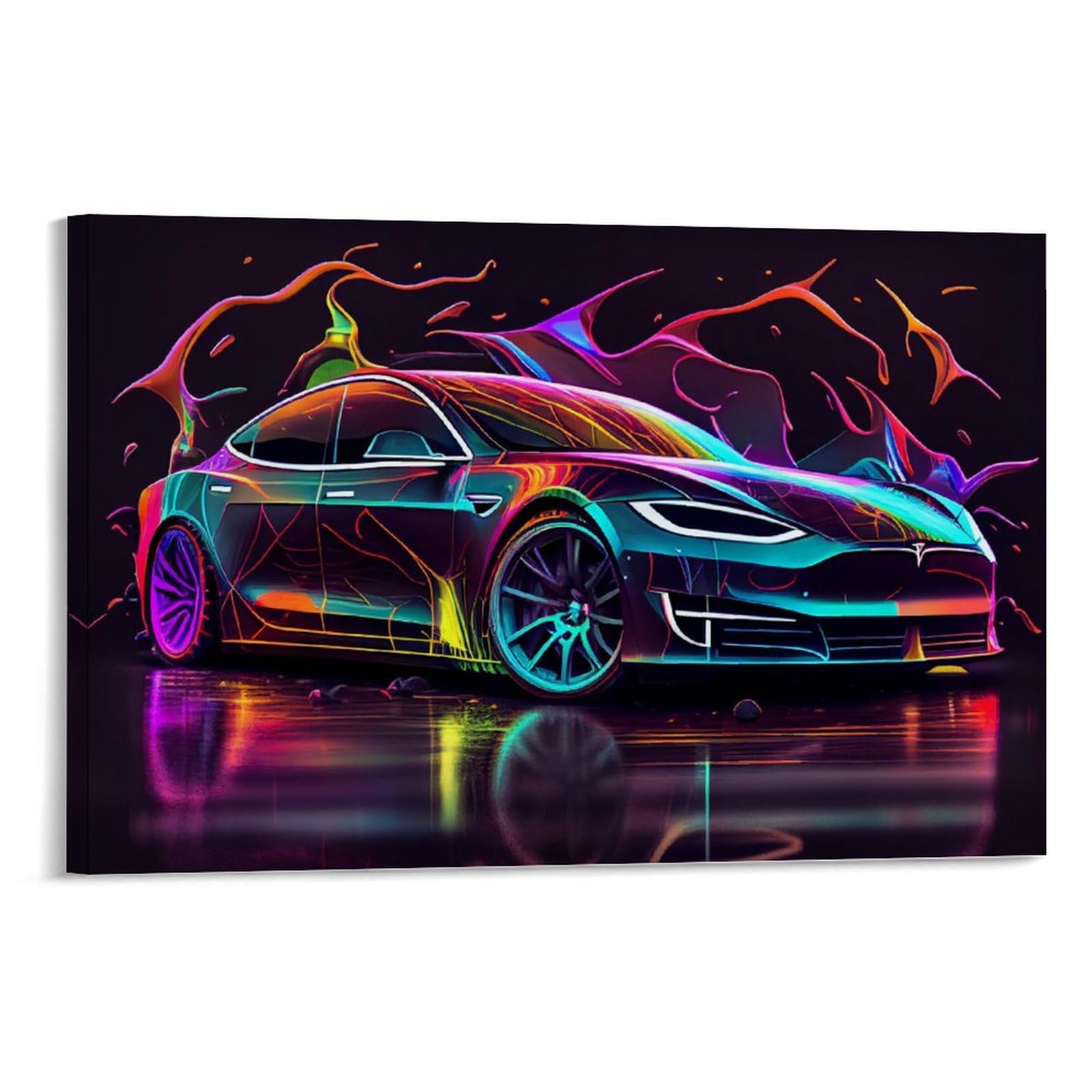 Corato Tesla Car Posters For Walls Vintage Racing Car Canvas Prints For Home Decor Office Decor CFrame-style 24x16inch(60x40cm)