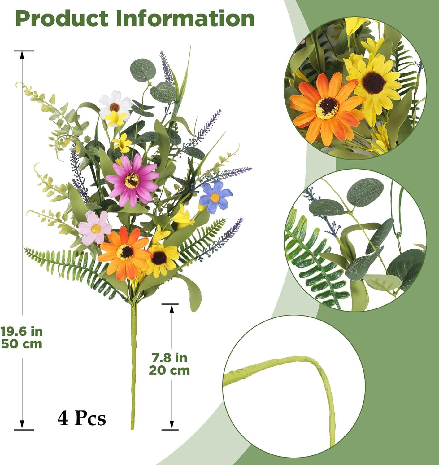 GTIDEA 4 Bundles Artificial Daisy Flowers Bouquet, 20 Inch Fake Silk Spring Flowers Faux Wildflowers Floral Arrangements for Home Indoor Table Vase Wedding Party Decor (Colorful) - Image 2