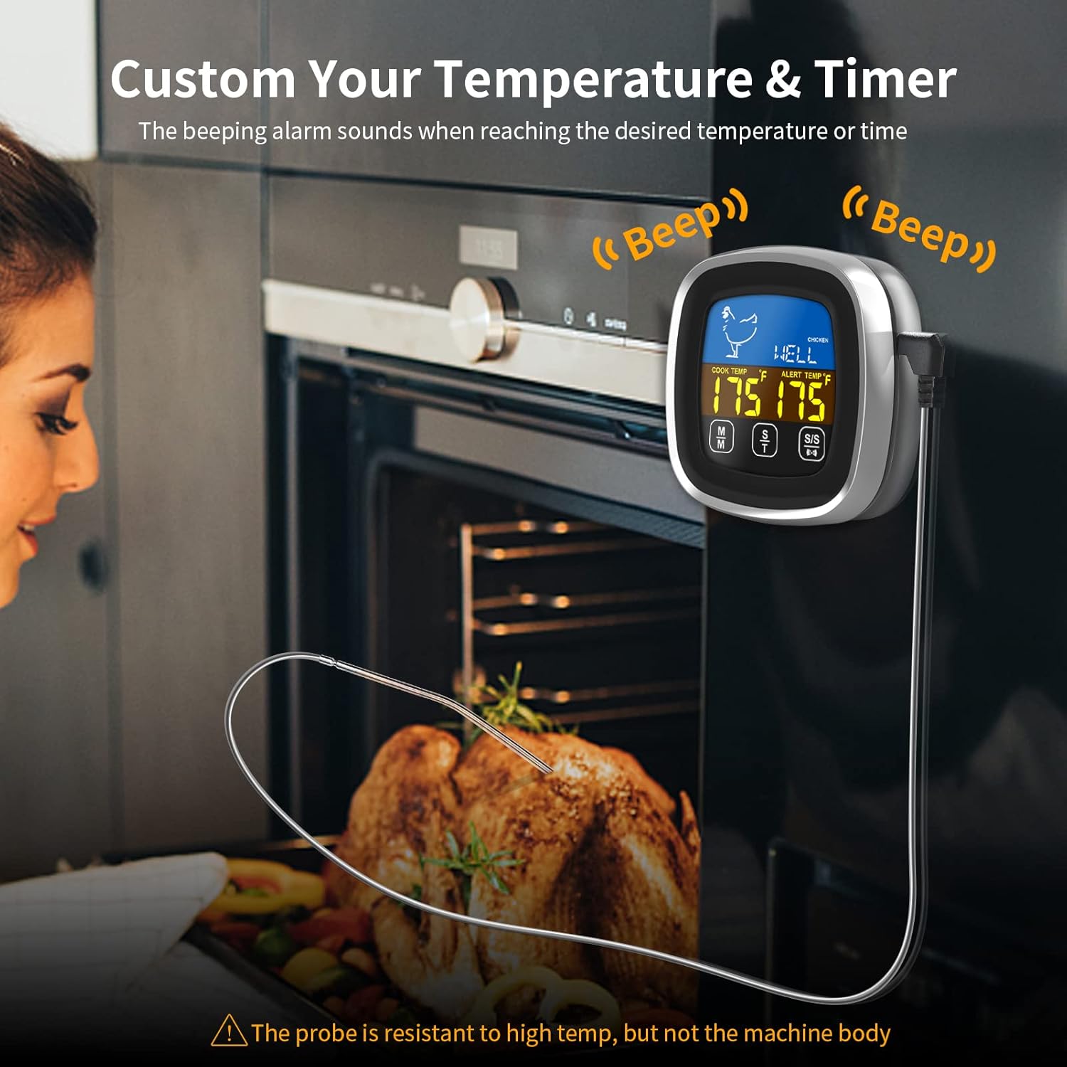 review Digital Meat Thermometer for Cooking - Upgraded Instant Read LCD Touchscreen Food Thermometer, Kitchen Helper with 30s Backlight & Timer, Long Probe for Home Cooking, BBQ, Oven (Battery Included)
