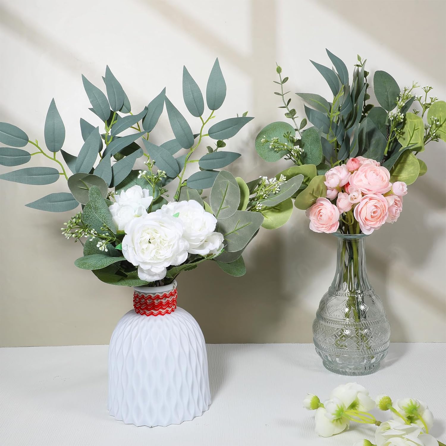 120 Pcs 5 Kinds Mixed Eucalyptus Leaves Stems Bulk, Artificial Eucalyptus Stems Fake Silver Dollar Leaves Picks Faux Plants Greenery for Wedding, Engagement, Home, DIY Bouquet Floral Arrangement - Image 3