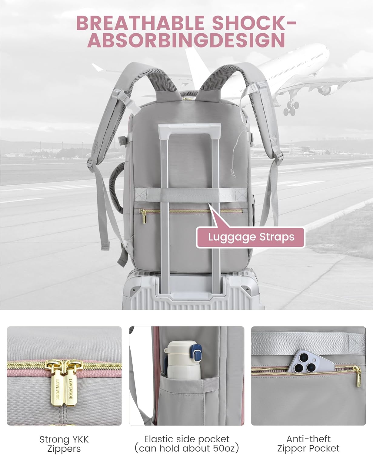 LOVEVOOK Travel Backpack for Women, 40L Carry On Backpack Flight Approved, Large Personal Item Bag Fits 17 inch Laptop, TSA Approved Luggage with 3 Packing Cubes,Waterproof Weekender Gym Essentials