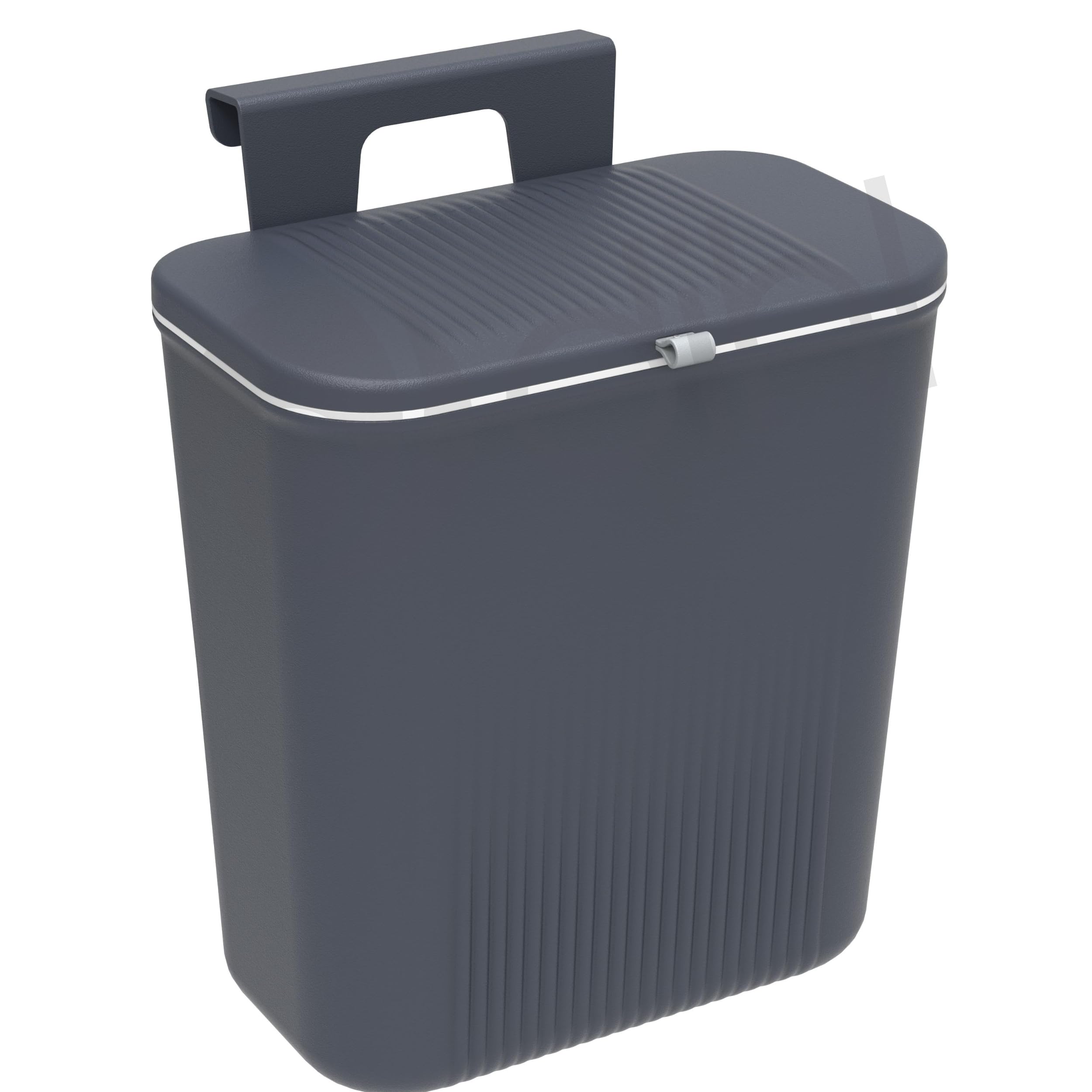 Dihl 9 Litre Hanging Trash Bin with Lid, Wall Mounted Garbage Can Kitchen Compost Can, Plastic Rubbish Wastebasket for Cupboard, Cabinet Door, Bathroom, Bedroom, Offices - Anthracite — image 1