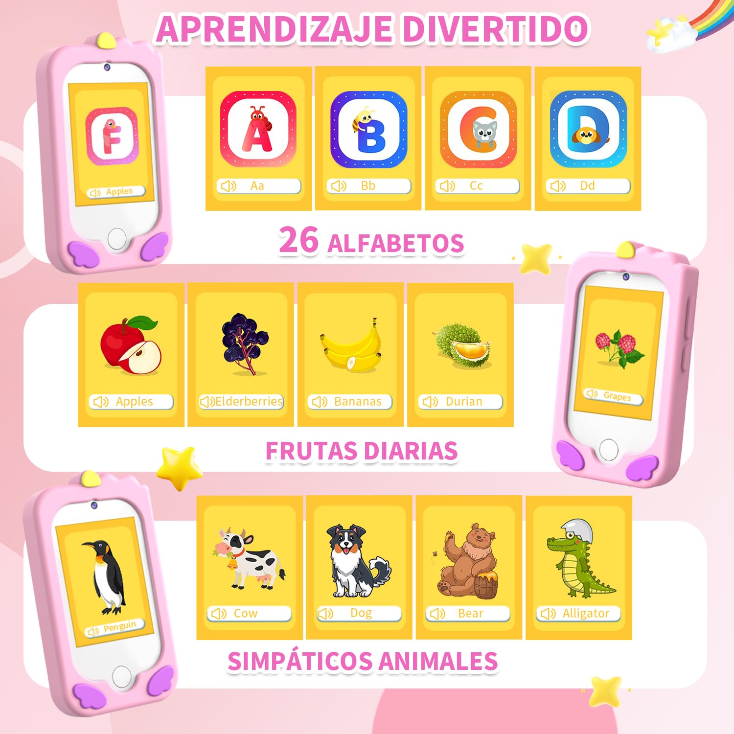 CHAKEYAKE Smartphone Camara Fotos Infantil, Teléfono Inteligente de Juguete con Táctil de 2,8", Doble Cámara, Tarjeta de 32 GB, Juegos Educativos, Audiolibro, cumpleaños para niños de 3 a 10 años