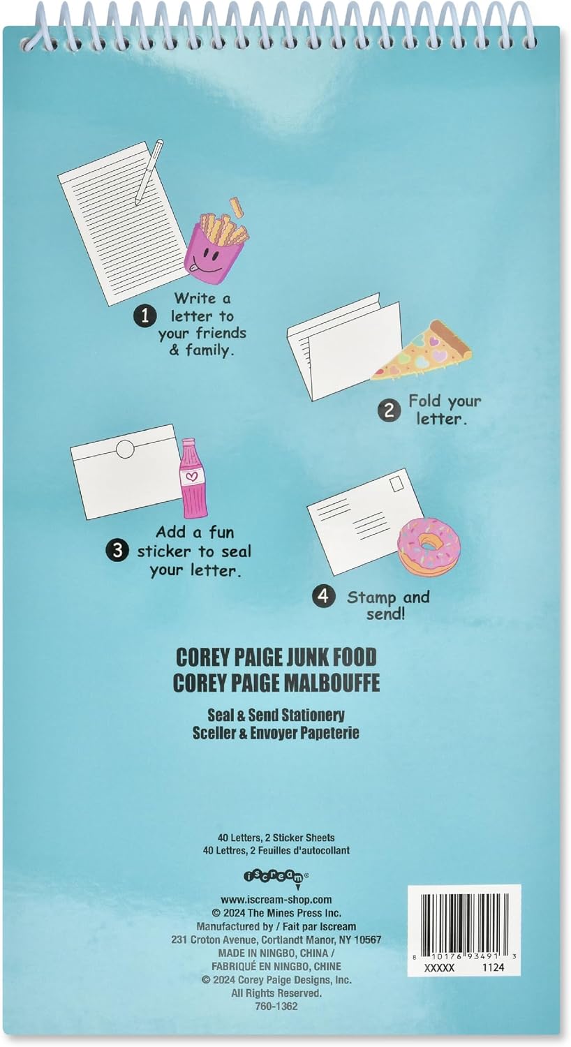 iscream + Corey Paige Designs Seal and Send 40 Sheet Stationery Note Card Pad with Seals - I Want Candy