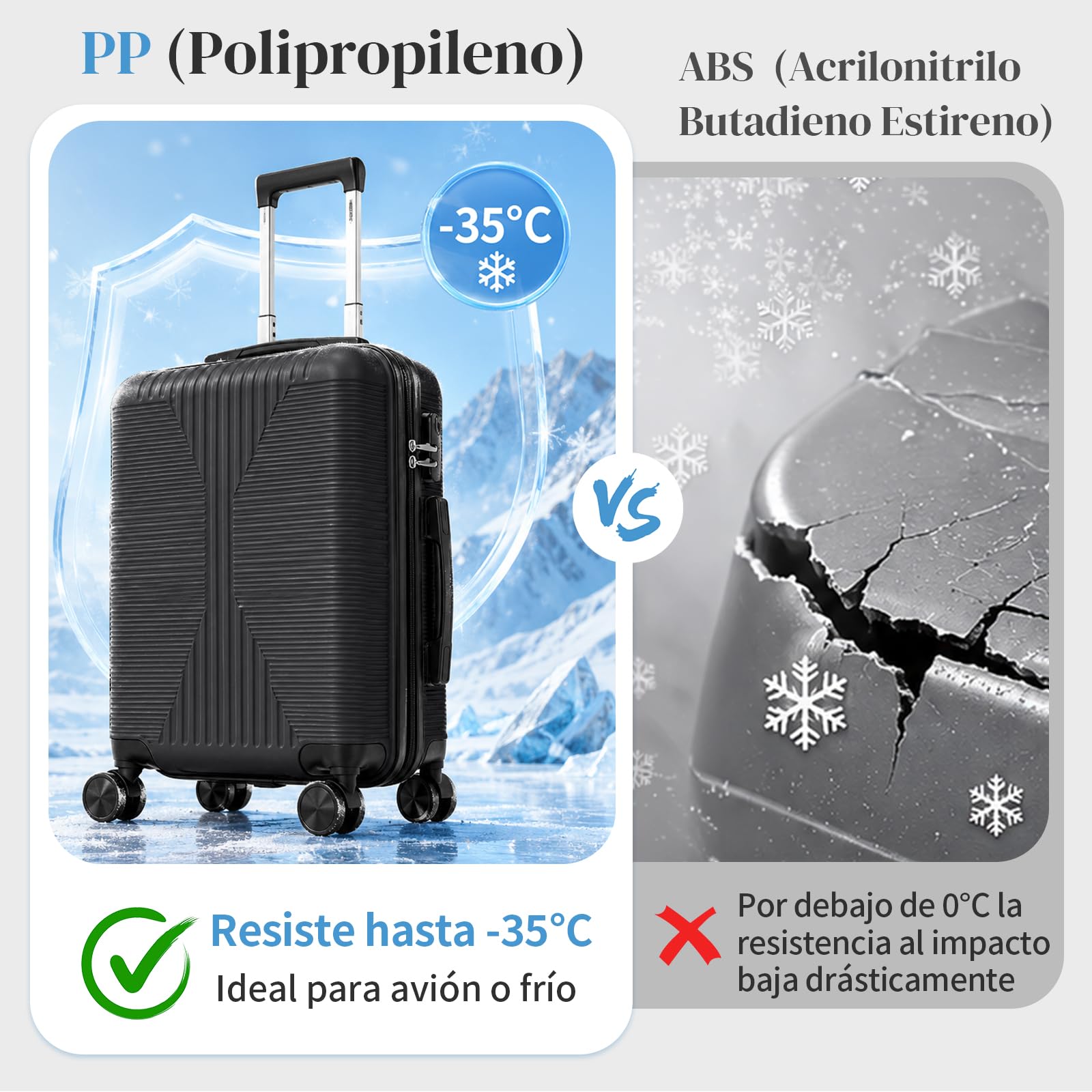 LEADZM Juego de Maletas de 4 Piezas, Maleta Cabina (Negro)