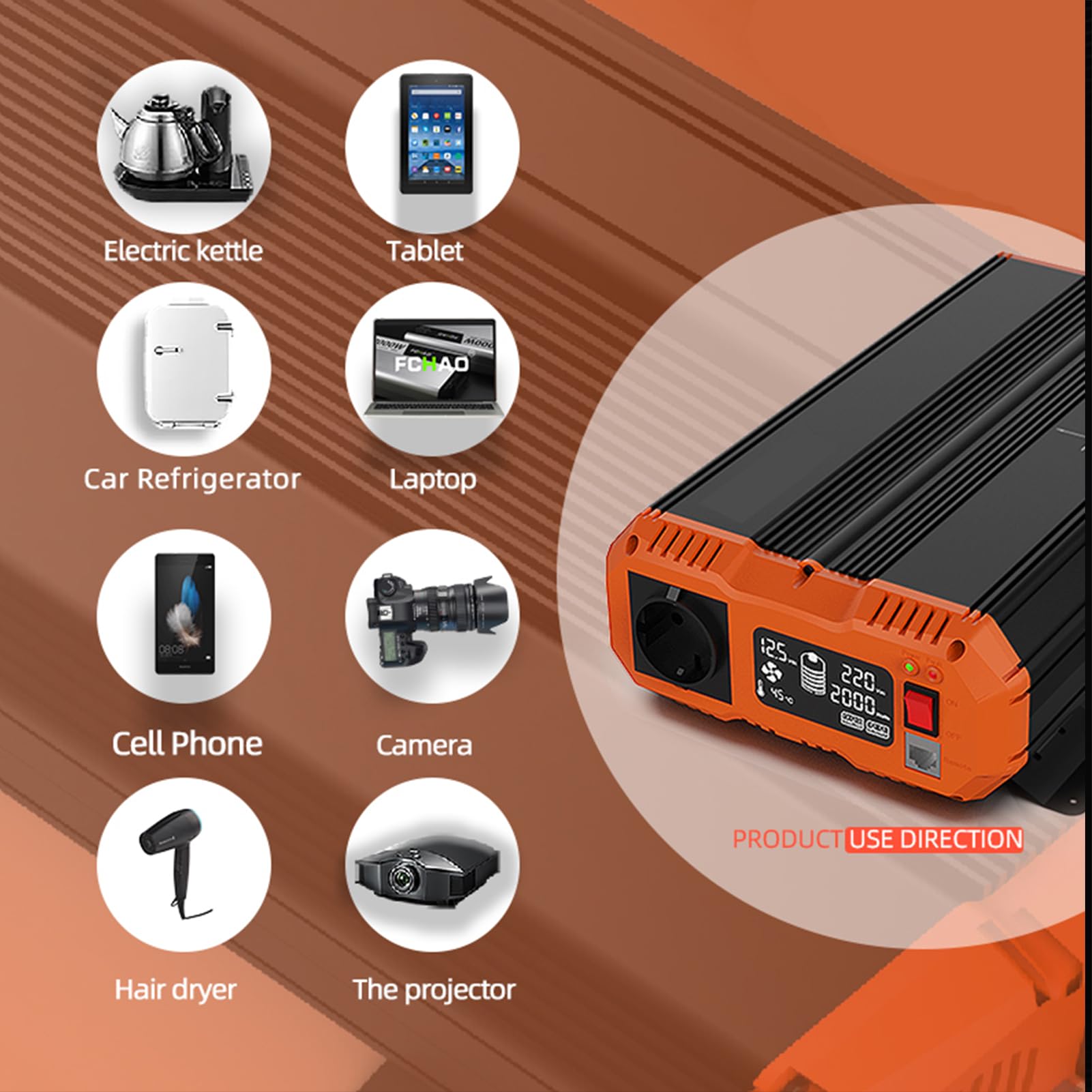 2500W(5000W Peak Power) Car Power Inverter 12v to 220v Pure Sine Wave Voltage Transformer Power Converter with LCD Display and 2 EU Sockets Inverter For Home and RV with Remote Controller 3M Cable
