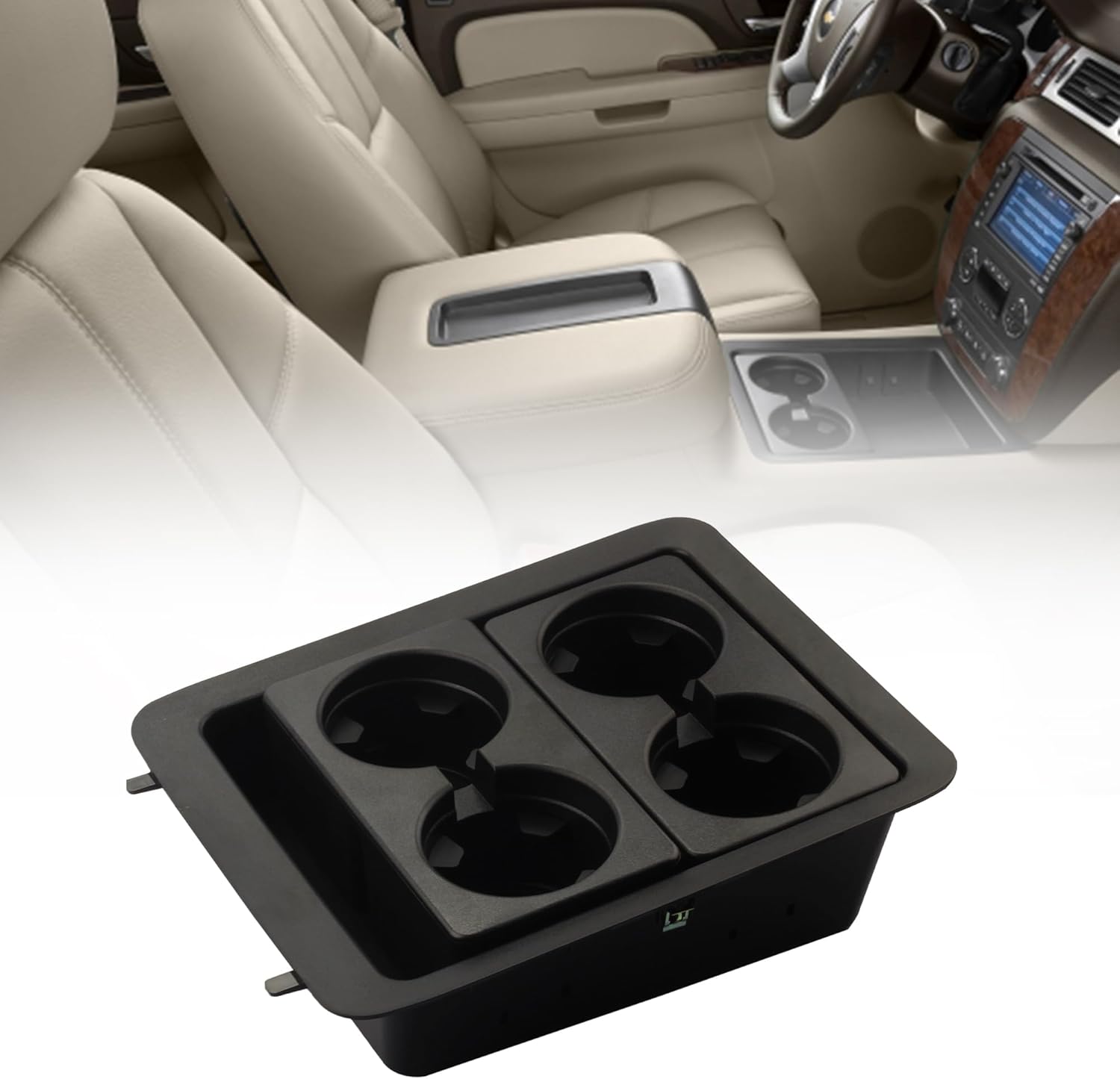 Dasbecan Light Woodgrain Center Console Cup Holder Storage Replacement Compatible with GMC Yukon Sierra Tahoe Suburban Silverado Avalanche Cadillac Escalade 2007-2014 Replaces# 23164631