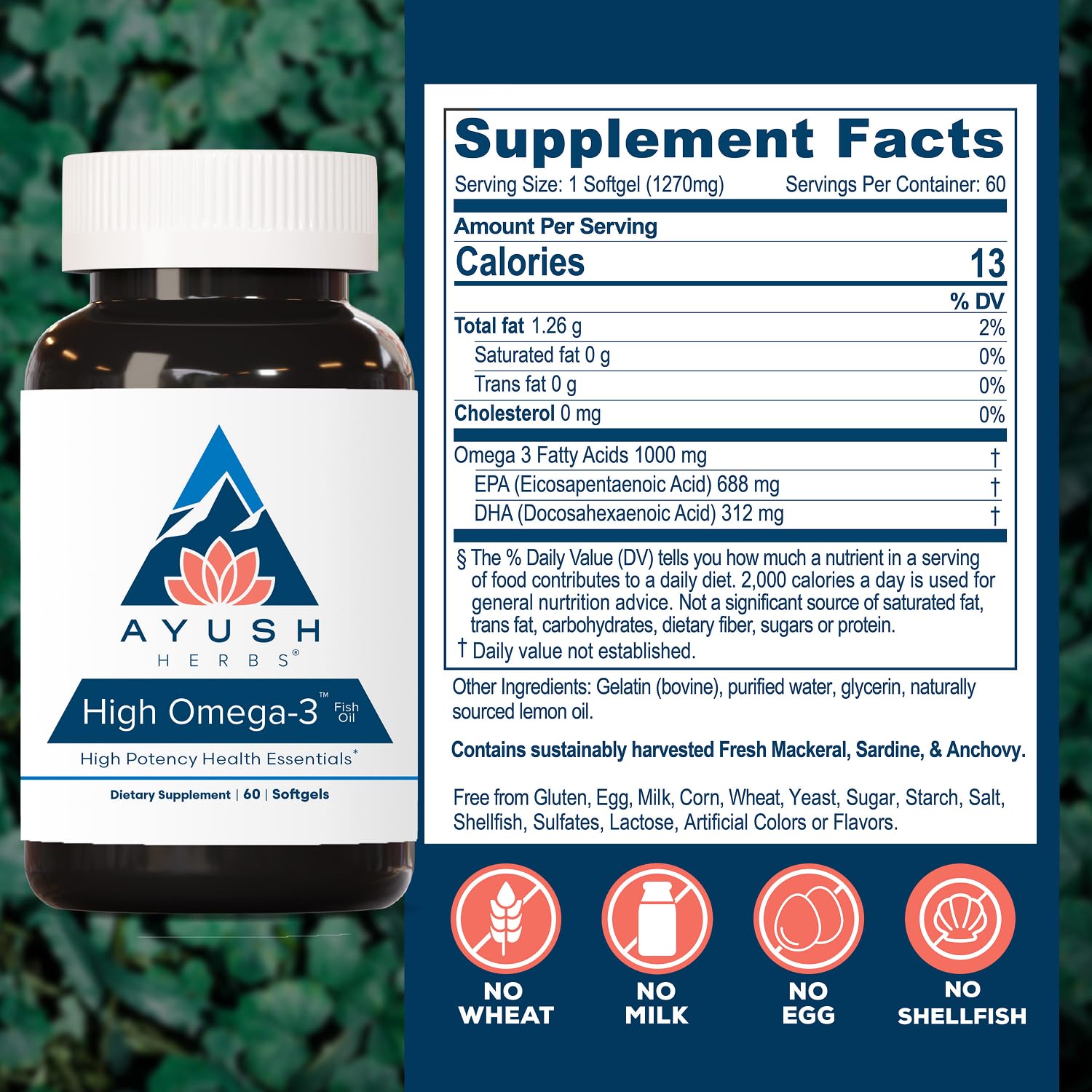Ayush Herbs High Omega 3, 1000mg Per Capsule, Lemon Flavor, 60 Servings — Amazon image 3