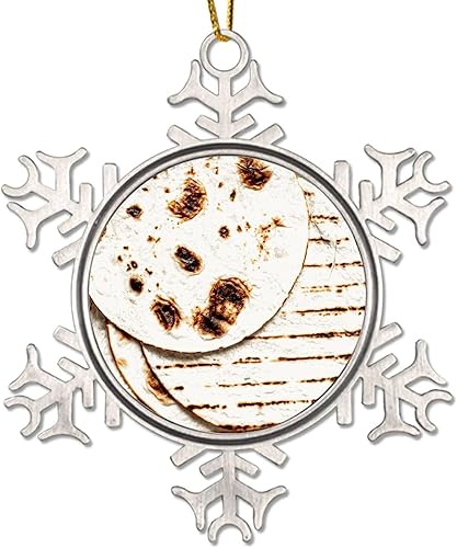 Miniatura 8 de Metal Snowflake Ornament - Mexican Tortilla Xmas Tree Ornament Kitchen Decor Food Tortillas Burrito Snowflake Metal Hanging Pendant Happy New Year
