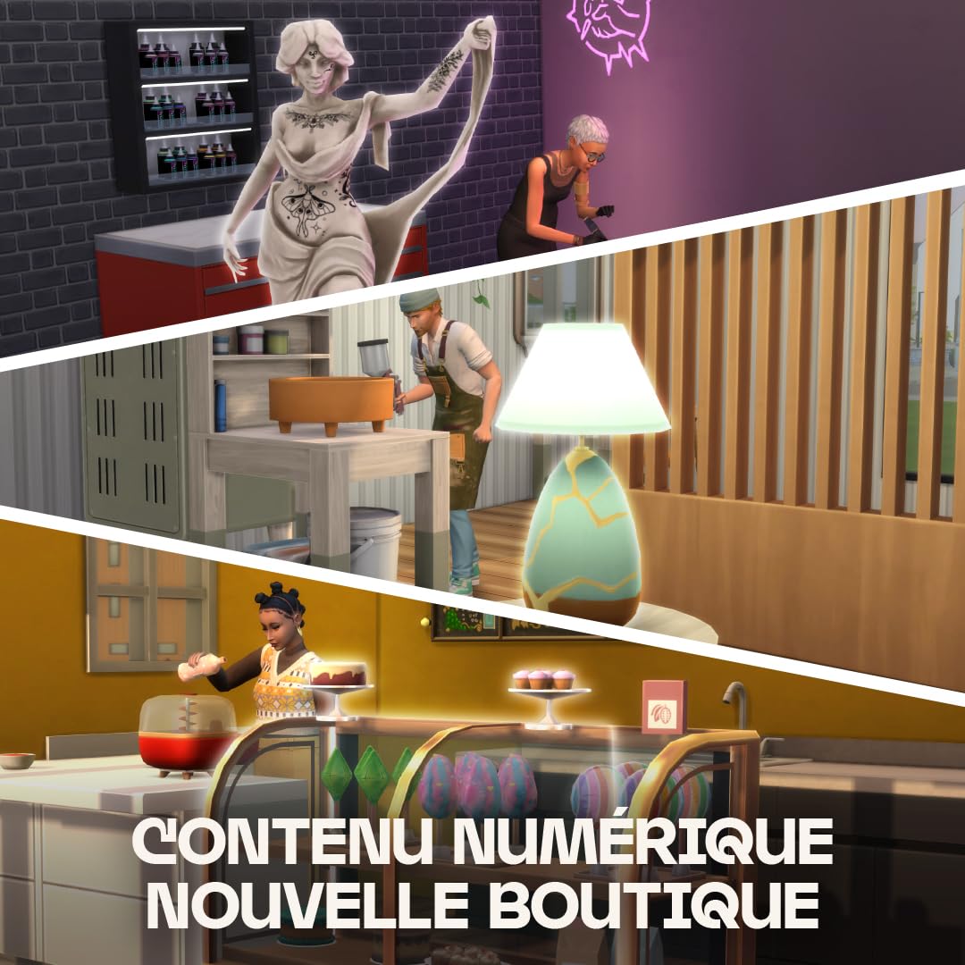Illustration des nouvelles options de commerce et de création dans Les Sims 4 Business et loisirs.