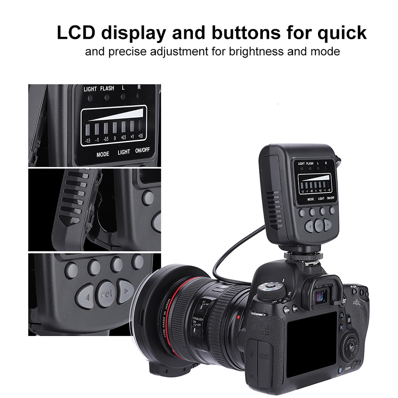 VBESTLIFE Kit Luce di Riempimento, FC-100 5000K 7 Livelli Kit di Illuminazione Fotografia Anello Luminoso per Richiede 4 Batterie AA (Non Incluse)