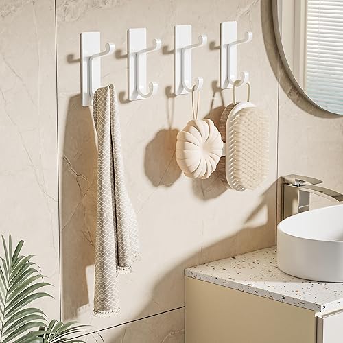 Miniatura 2 de Ganchos de pared autoadhesivos blancos, paquete de 4 ganchos adhesivos para montaje en pared, soporta 13 libras para ropa, toallas, batas, llaves,