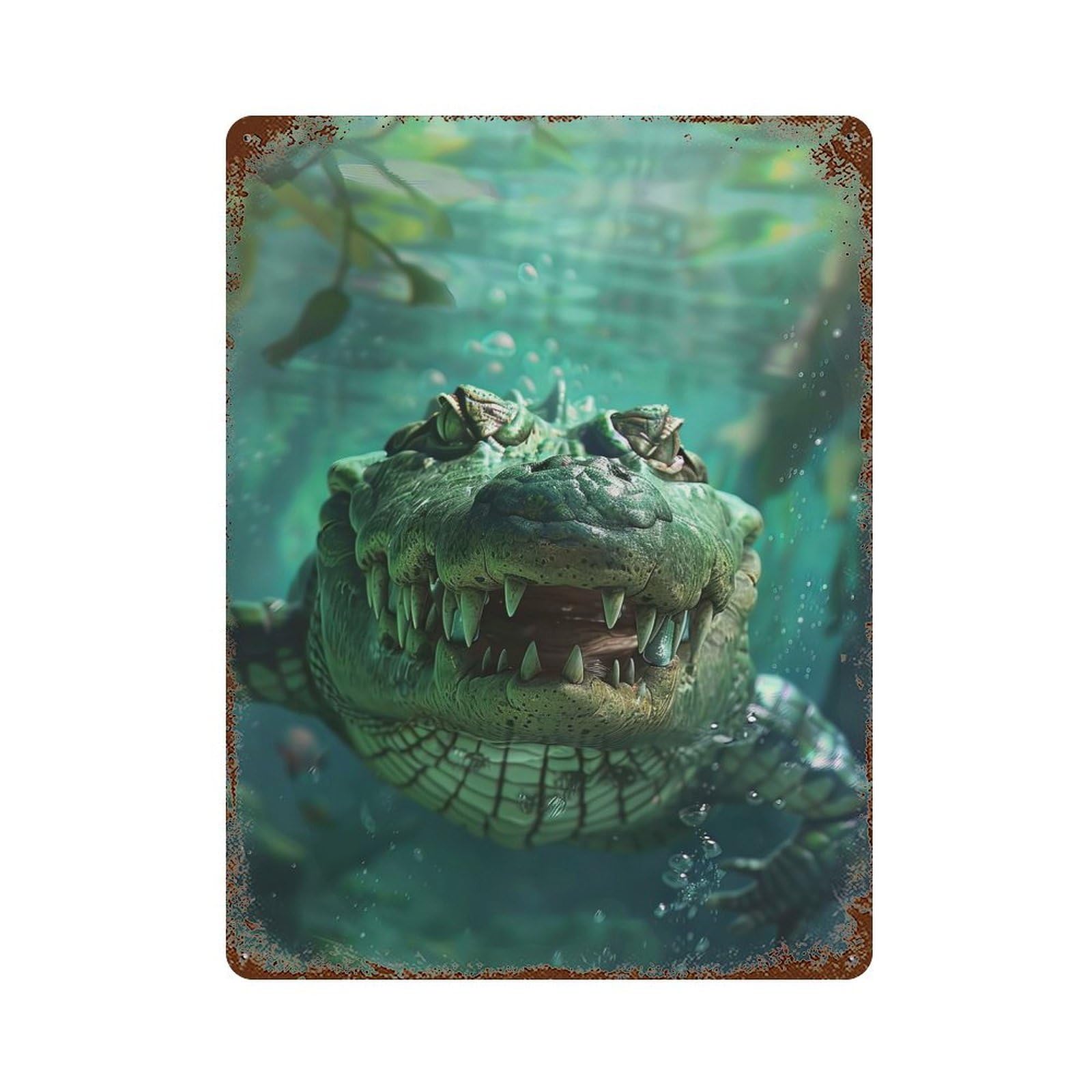 Retro Metal Sign with Crocodile Design 15.7"x11.8", for Office, Studio And Wall Decor, Retro Wall Decor