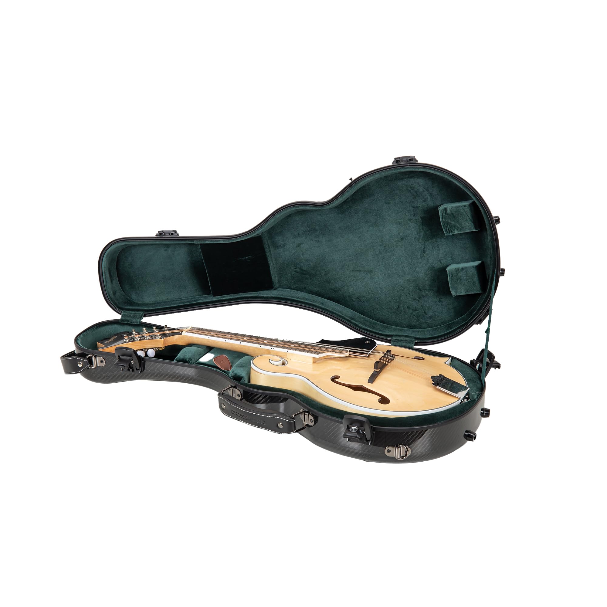 Crossrock Air Carbon Mandolin Case – Contoured for F-Style (Fits Gibson F5) | Gloss Carbon Black Finish, TSA Lock, Backpack Straps, Accessory Compartment – Elite Pro Travel Series