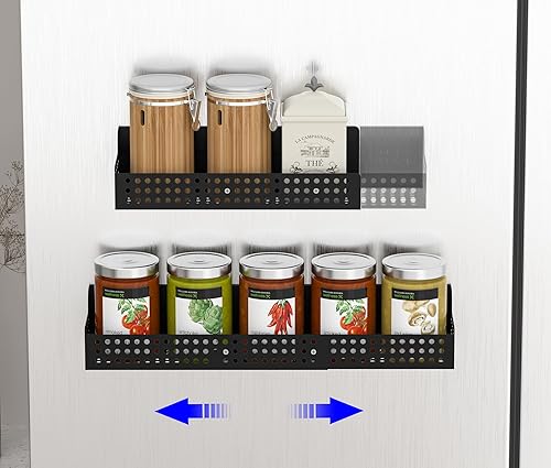 Miniatura 8 de Paquete de 4 organizadores magnéticos para especias, ahorro de espacio para refrigerador y horno microondas, estante de metal para refrigerador,