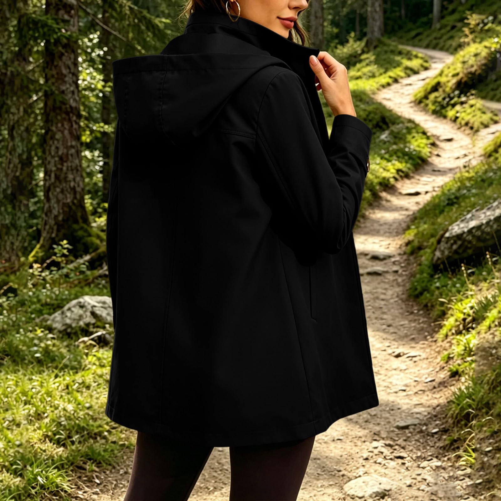 Generico Impermeabile Donna Lungo Trekking Lungo Cappuccio Impermeabile Antipioggia Donna Giacca a Vento Cappuccio Mantella Leggera Poncho Impermeabile per Campeggio all'aperto Escursionismo
