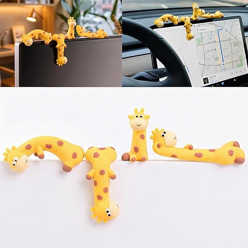 4Pcs Mini Giraffe Figurines for Computer Monitor Decor-Cute Resin Animal Ornaments for Car Dashboard, Desk Accessories & Office Decorations-Adorable