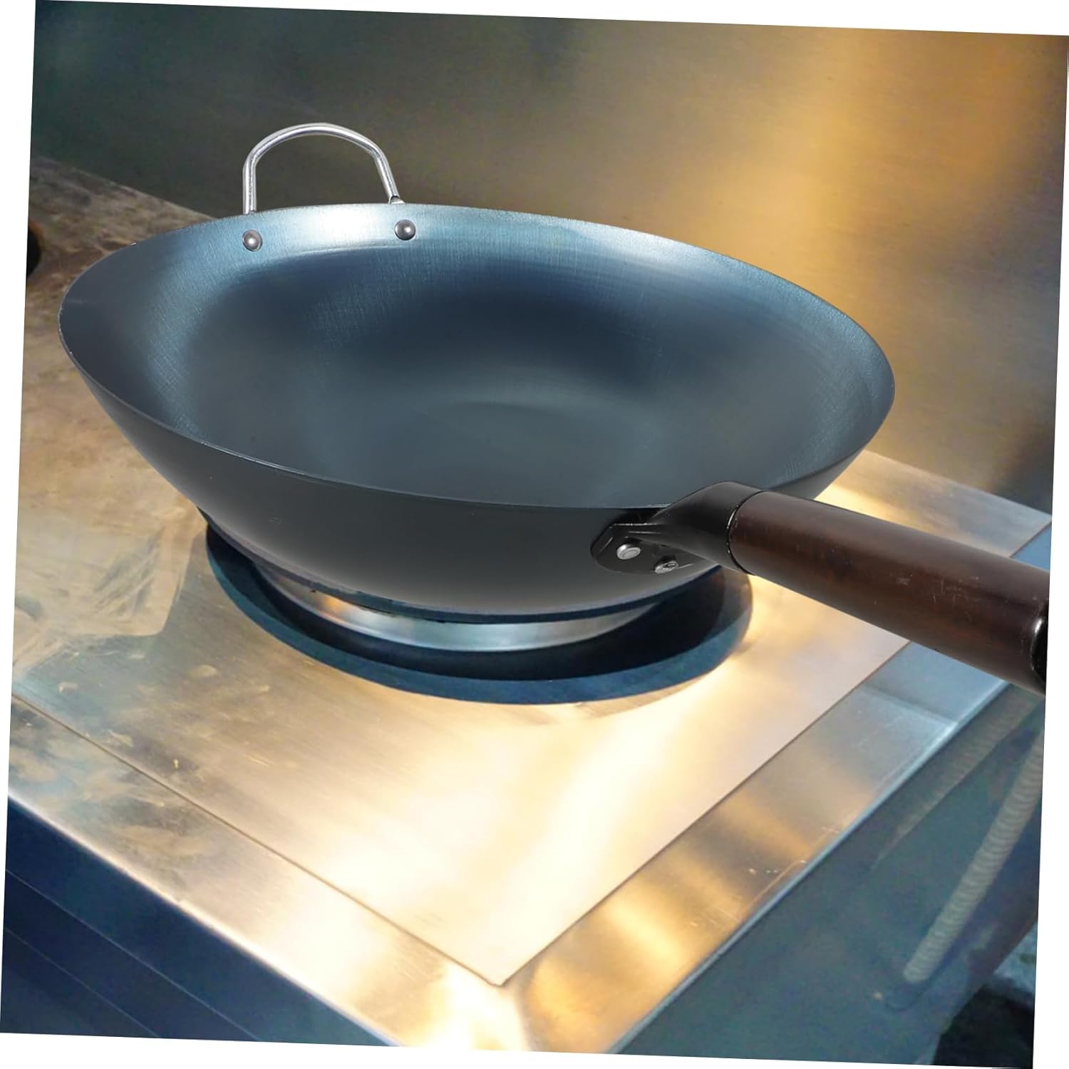 Round Bottom Wok with Wooden Handle Traditional Chinese Cooking Pan for Kitchen Nonstick Iron Frying Pan for Home Restaurant Use Versatile for Frying