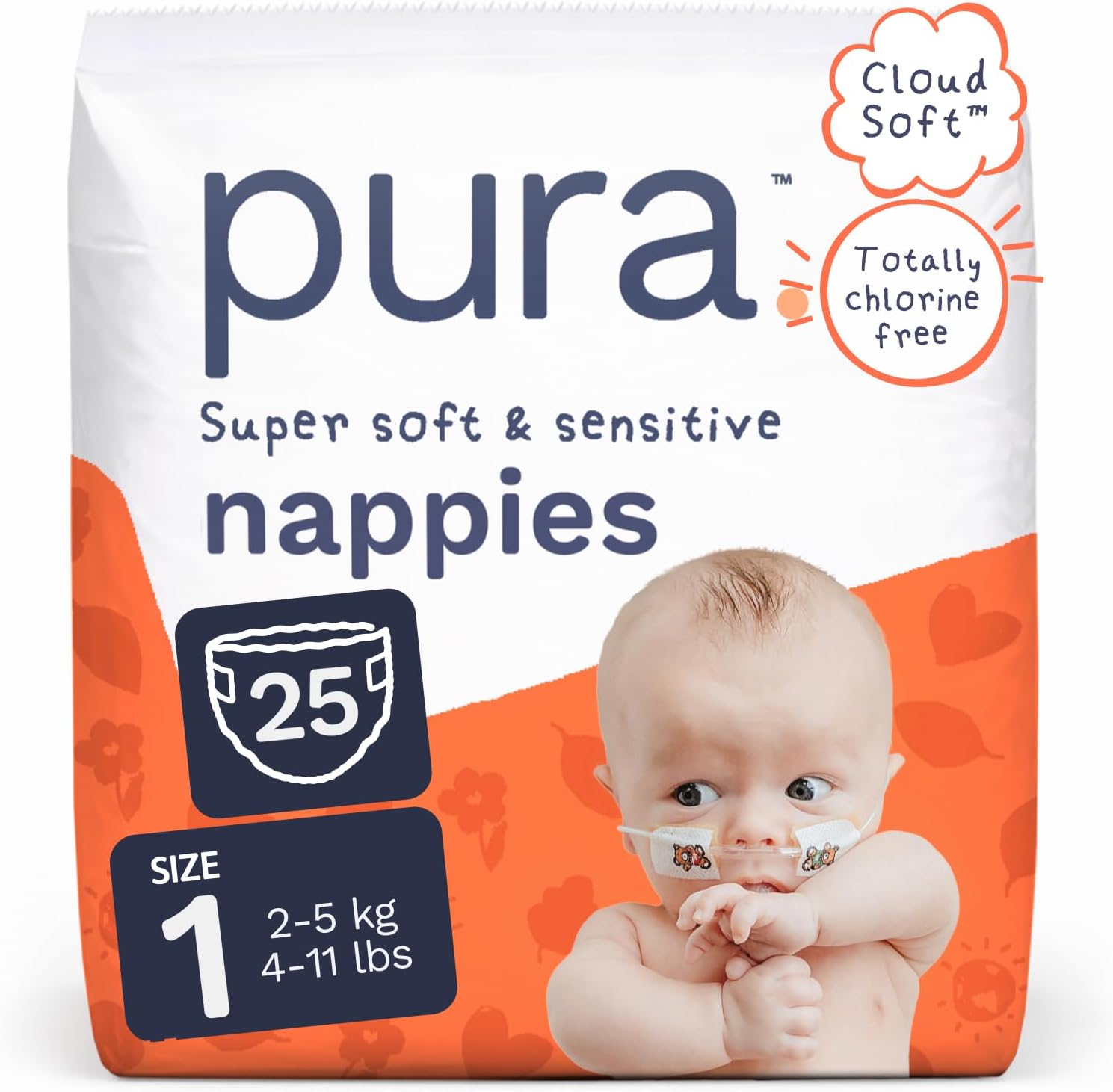 Pura Nappy Size 1 (2–5kg) 25 Count Sensitive Skin