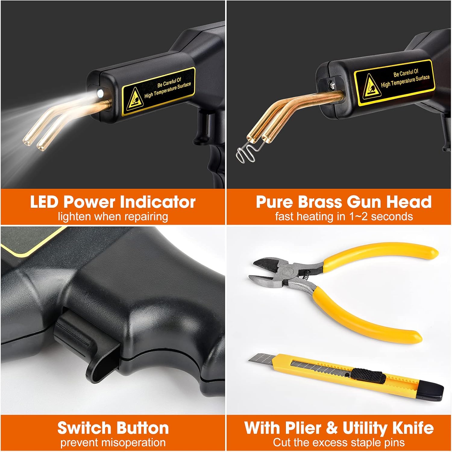 Plastic Welder, 110V Car Bumper Repair Kit, Hot Stapler Welding Machine with 4 Types Flat/Outside Corner/Inside Corner/Wave Staples Carry Case Plier Cutter, Fender Fairing Welding Systems, Black - - 