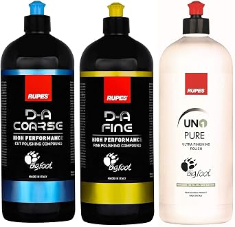 Clean Garage Rupes Combo Kit, 3x1L Bottles | Coarse, Fine, Ultrafine Polishing Compounds, Wool Material, Metal Compatible, Automotive Cleaning Kits