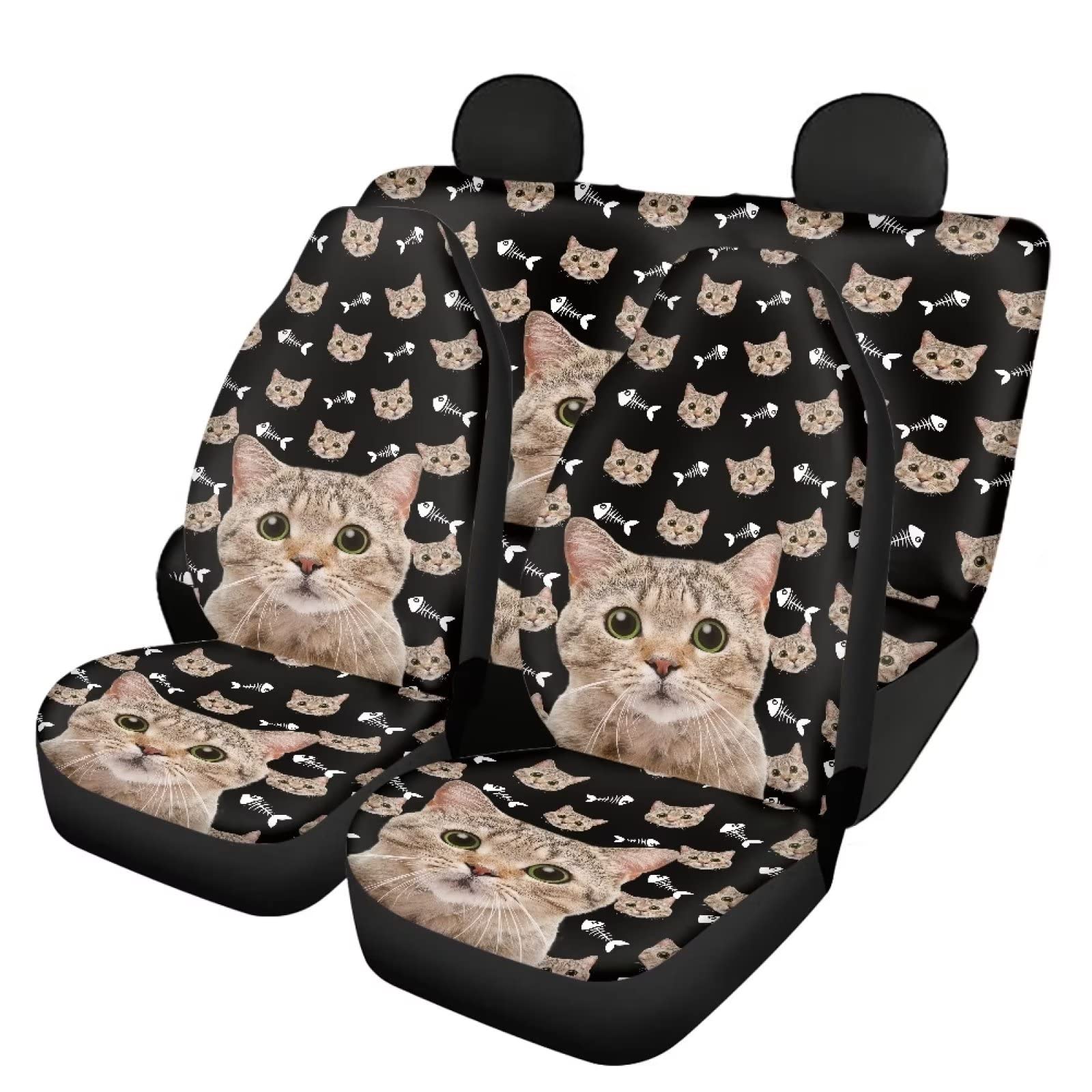 Modysero Cute Cat Print Automotive Seat Cover Full Set Custom Breathable Elastic Car Seat Cover for Women Soft Comfortable Vehicle Seat Protector Universal Fit Most Cars SUV Trucks