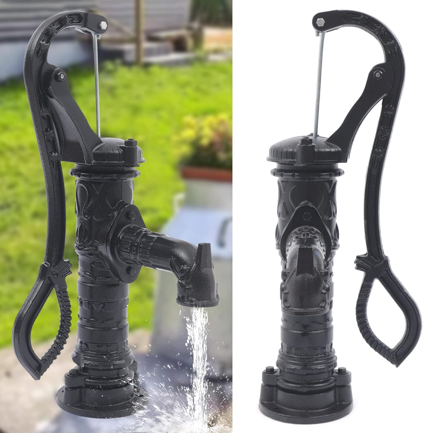 Vintage Pitcher Hand Well Pump, Black, Cast Iron, Modern Style, 26.38" H x 6.22" W x 26.38" D, 33 lbs, 19.69 ft Max Lift, Well Pump