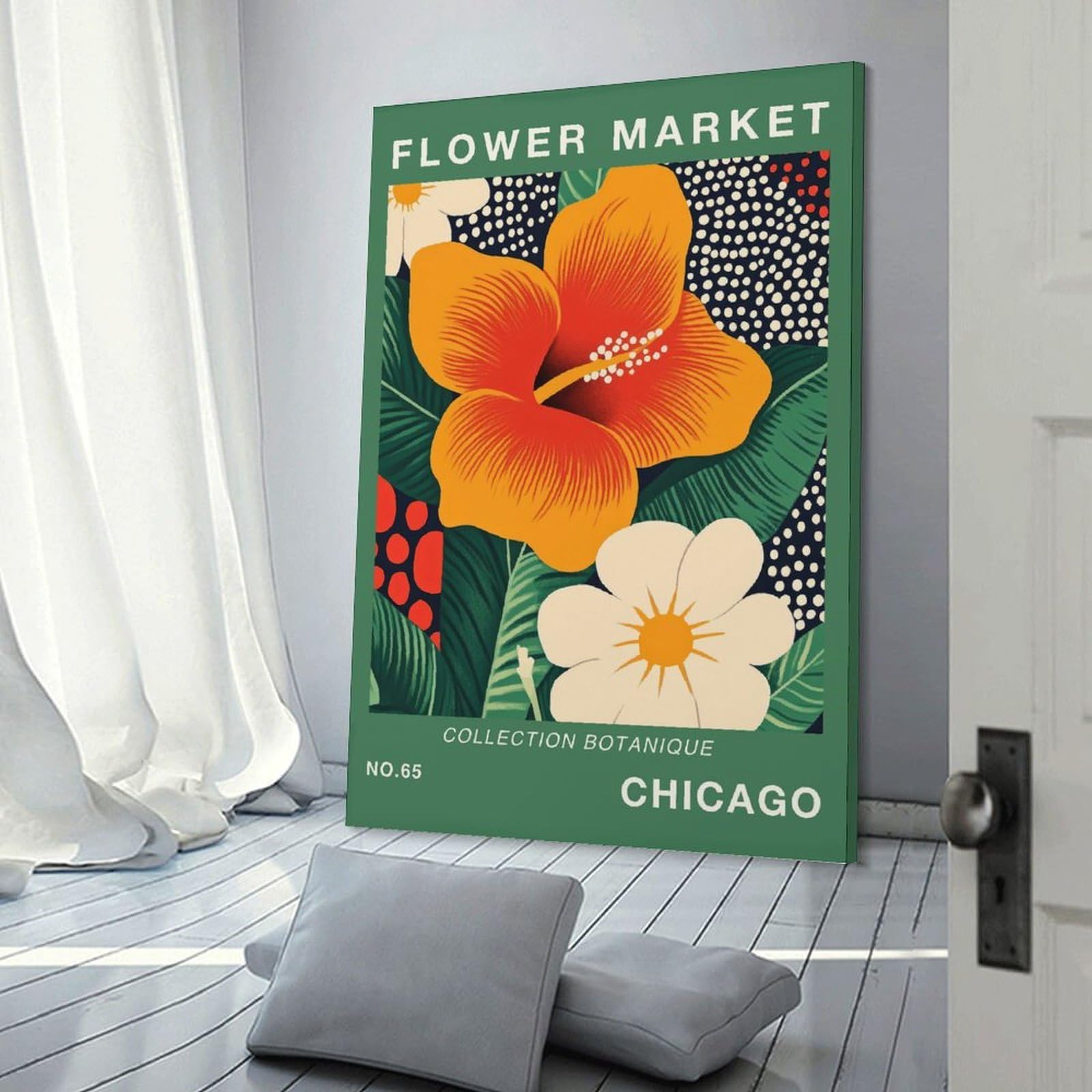Junmoney Frame-Style-9 Chicago Flower Market Botanical Art Print Wall Picture Print, 20X30inch(50X75cm), For New Homes, Bedrooms Or Workspaces, Thoughtful Wall Decor For Art Lovers