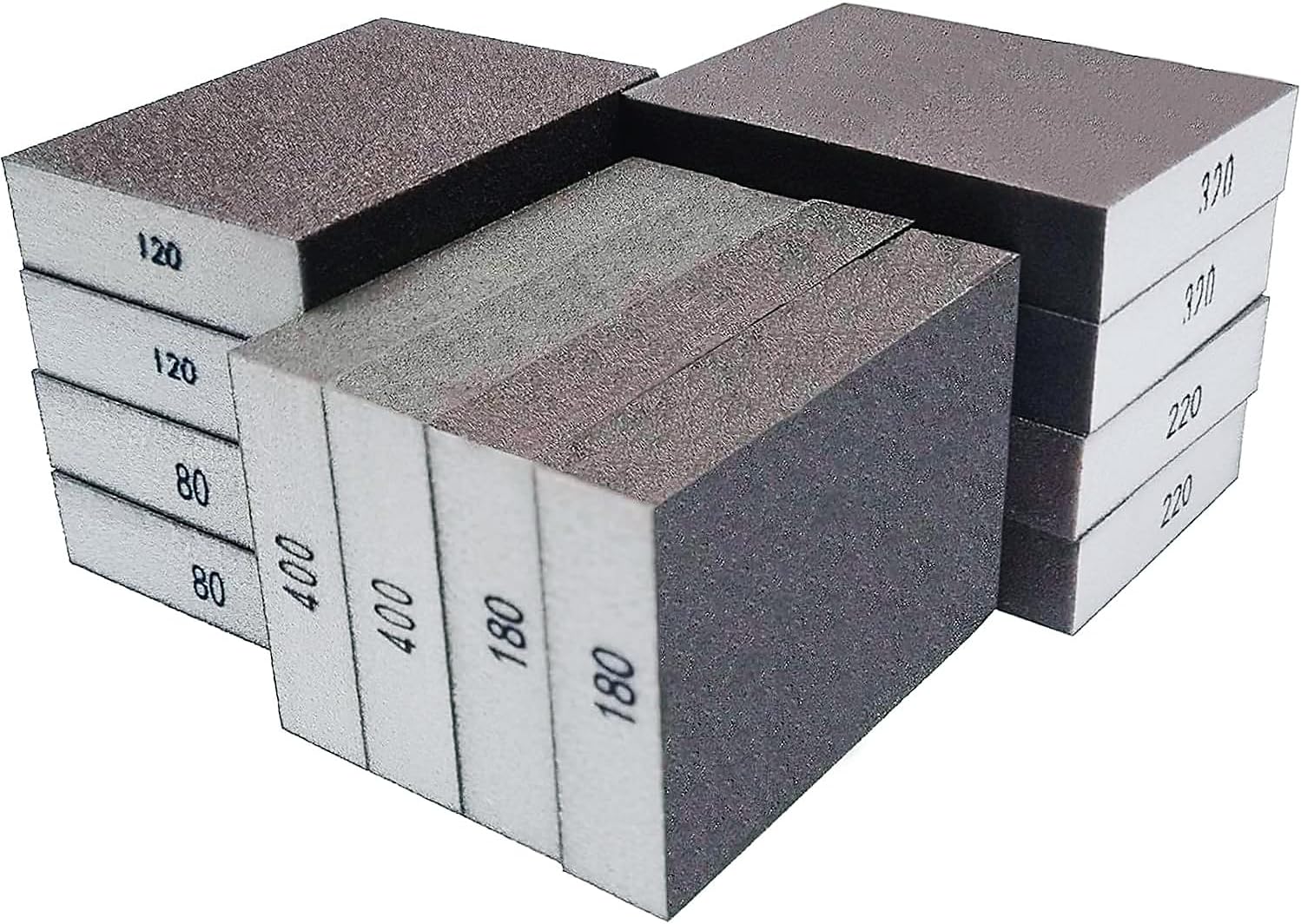 12 PCS Sanding Block Set- 80 120 180 220 320 400 Grits Wet and Dry Dual-use Hand Sanding Sponge, Coarse and Fine Washable and Reusable, Ideal for Drywall Wood Metal Derusting Polish…