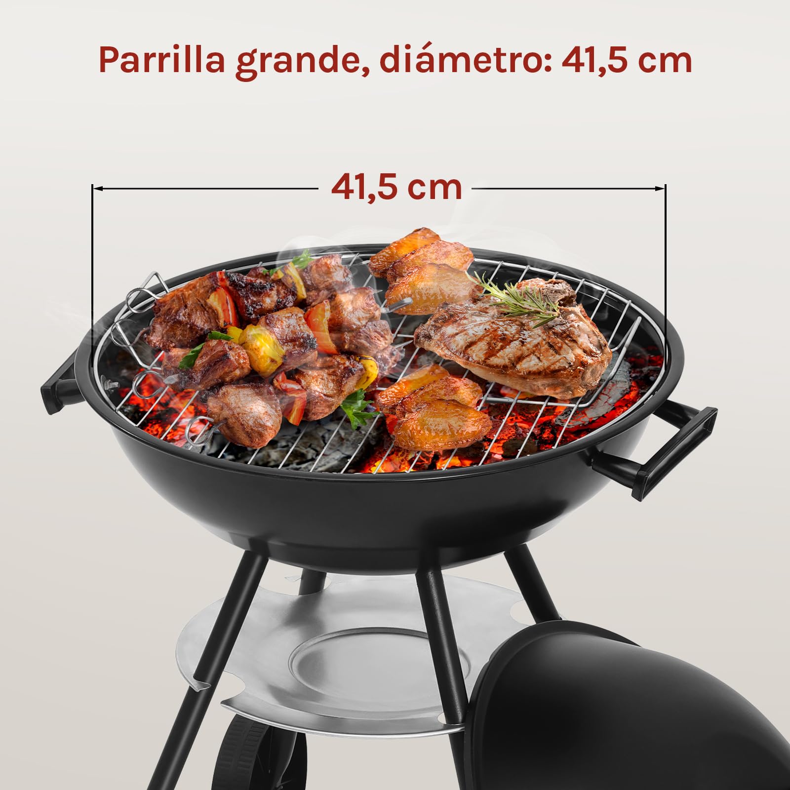 WOLTU Barbacoas de Carbón Portátil de Exterior con Parrilla y Ruedas para BBQ, Jardín, Camping 44 * 73 cm Negro