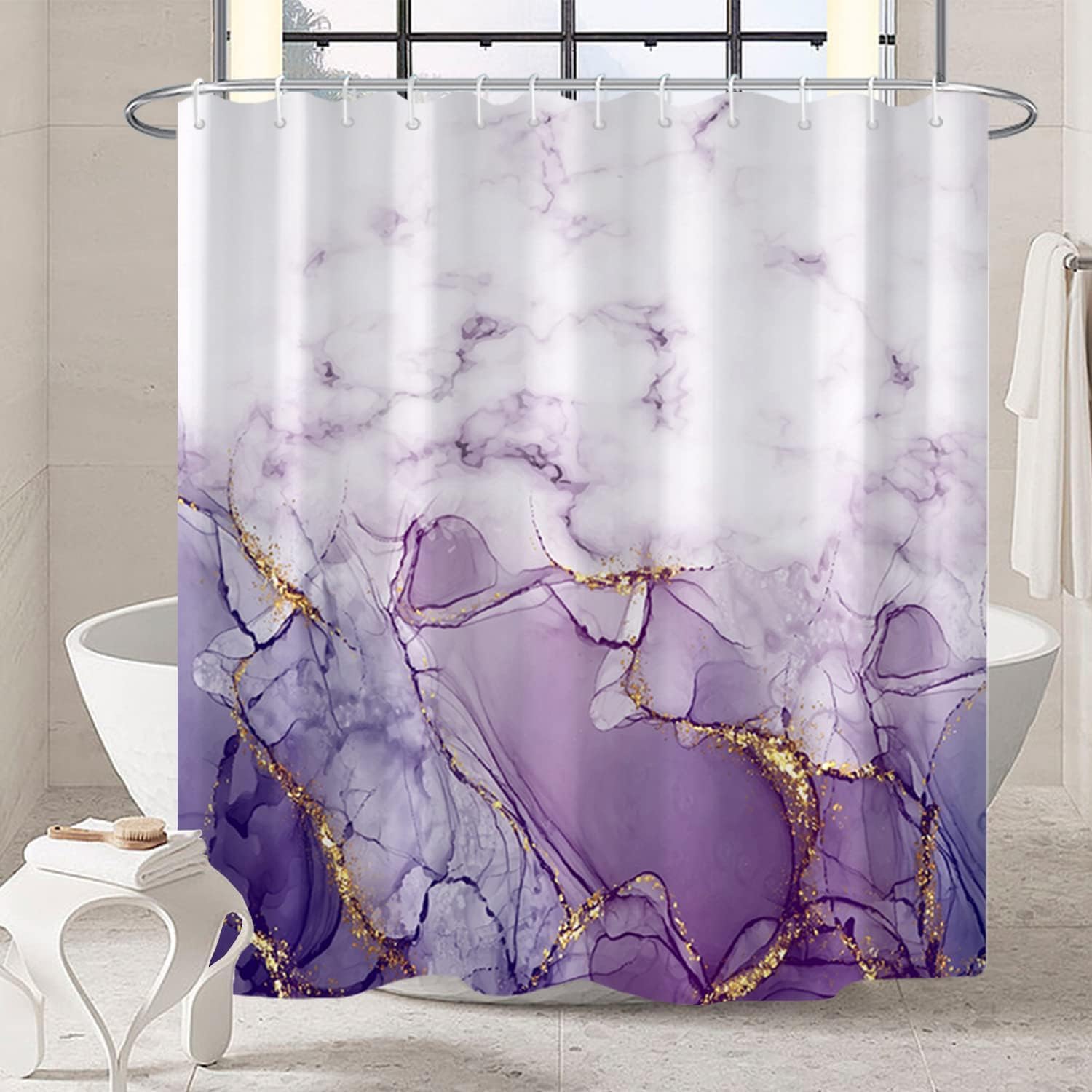 Uiiooazy Purple Shower Curtain, Abstract Marble Shower