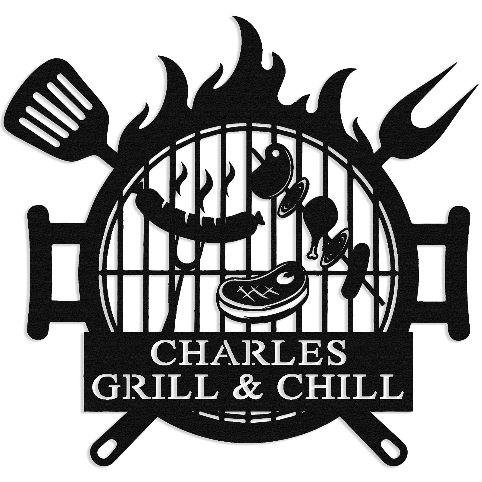 Personalized BBQ Grill Name Sign, Custom Metal Grill Sign for Outdoor Kitchen, Barbecue Theme Wall Art, Backyard BBQ Decor, Man Cave & Patio Grill Gifts for Dad, Barbecue Metal Plaque (BBQ-B)