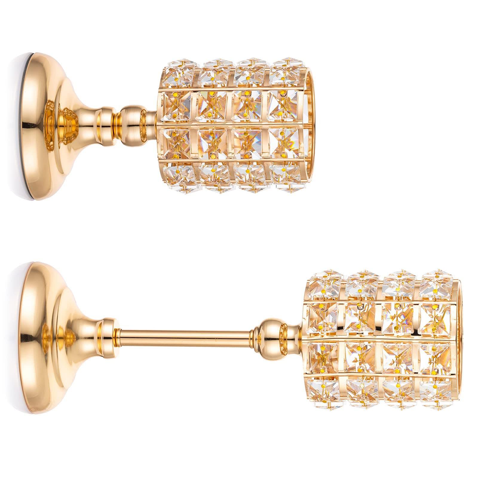 Candle Holder Crystal Glass Tea Light Holder 2 Pieces Gold Candle Holder for Pillar Candles Metal Modern 21 cm + 31 cm