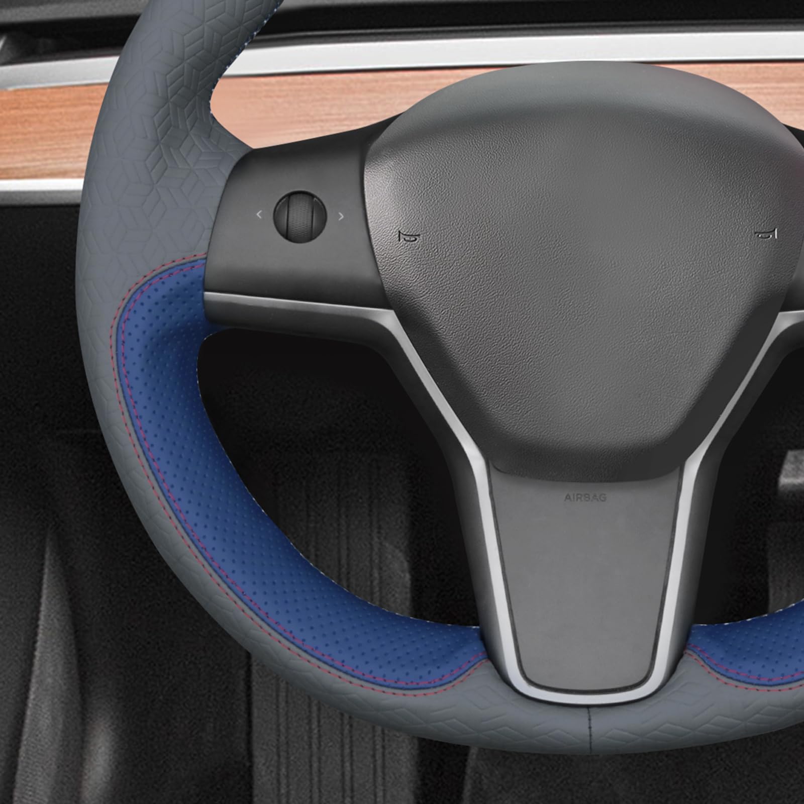 MEWANT Housse de volant cousue à la main pour Tesla Model 3 2017-2023/Model Y 2020-2023 pour Tesla Model 3/Y Accessoires