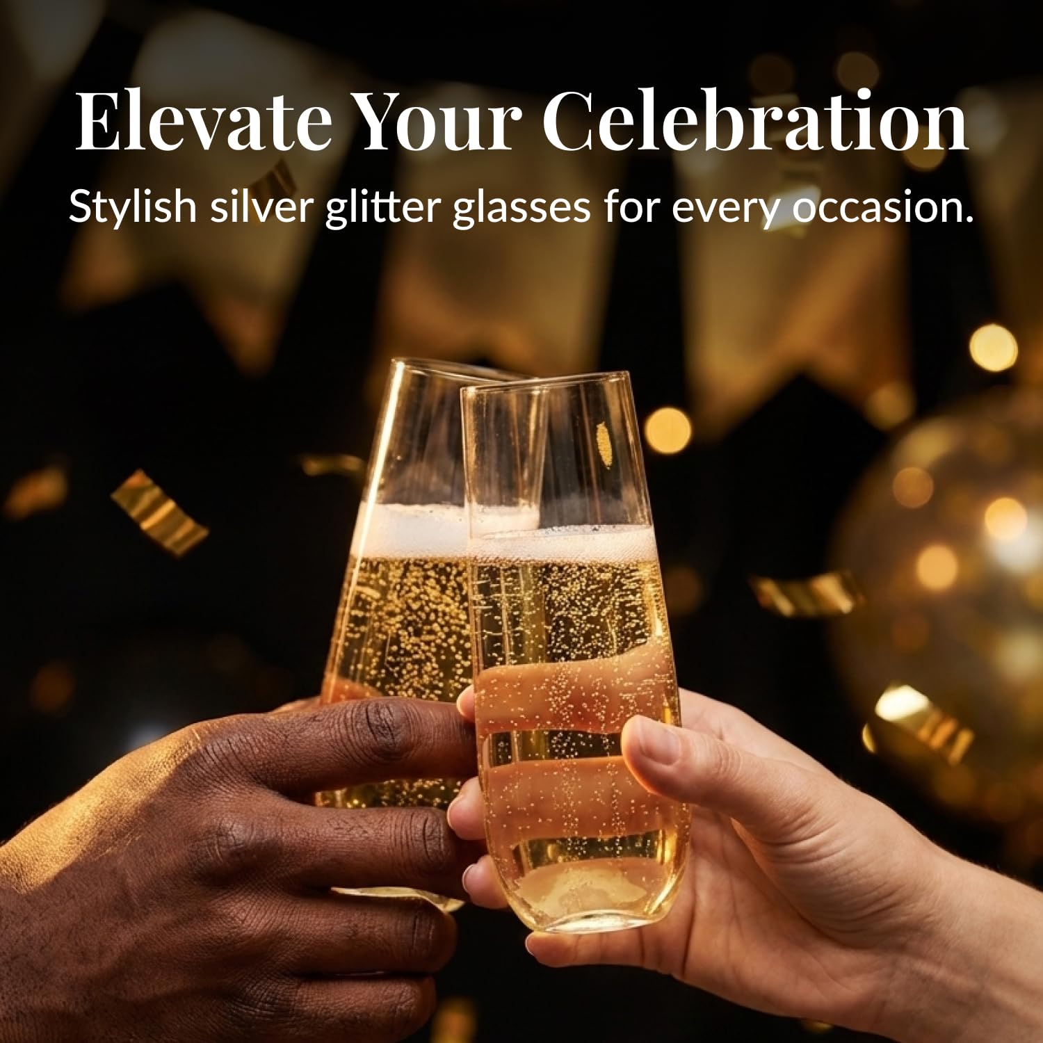 24 Pack Stemless Champagne Flutes 9 Oz Heavy-Duty Clear Plastic Disposable Toasting Glasses - Made In USA