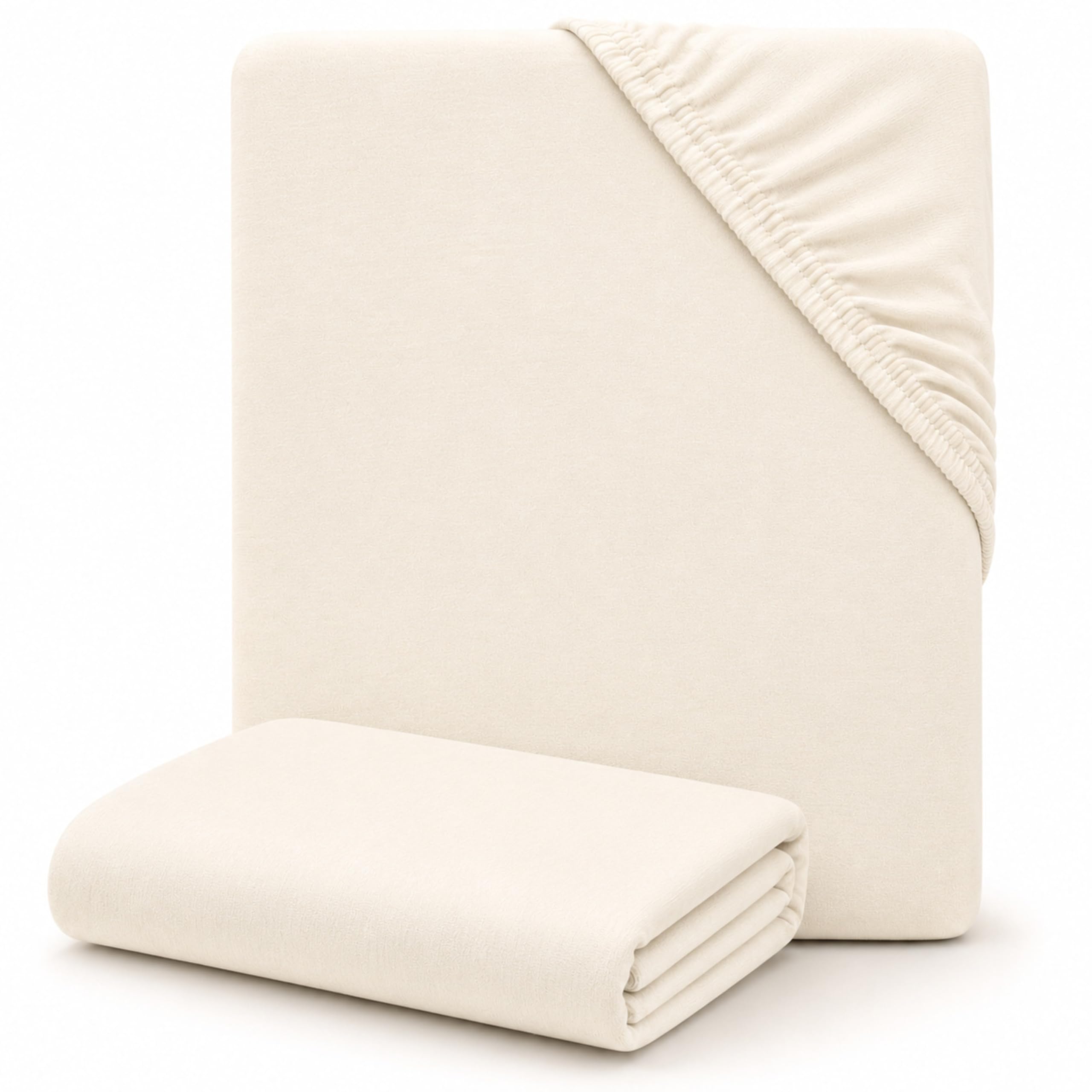 Dudu N Girlie Compact Cot Fitted Sheets 100x50cm – Cream, 2 Pack, Elasticated Jersey Cotton Bedding for Babies & Toddlers