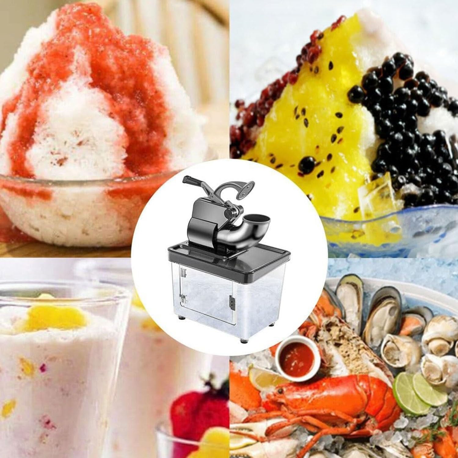 Trituradora de hielo eléctrica con cuchillas dobles de acero inoxidable, caja de almacenamiento de 4,4 L, máquina for hacer conos de nieve, máquina for afeitar hielo for restaurantes, bares, fiestas e