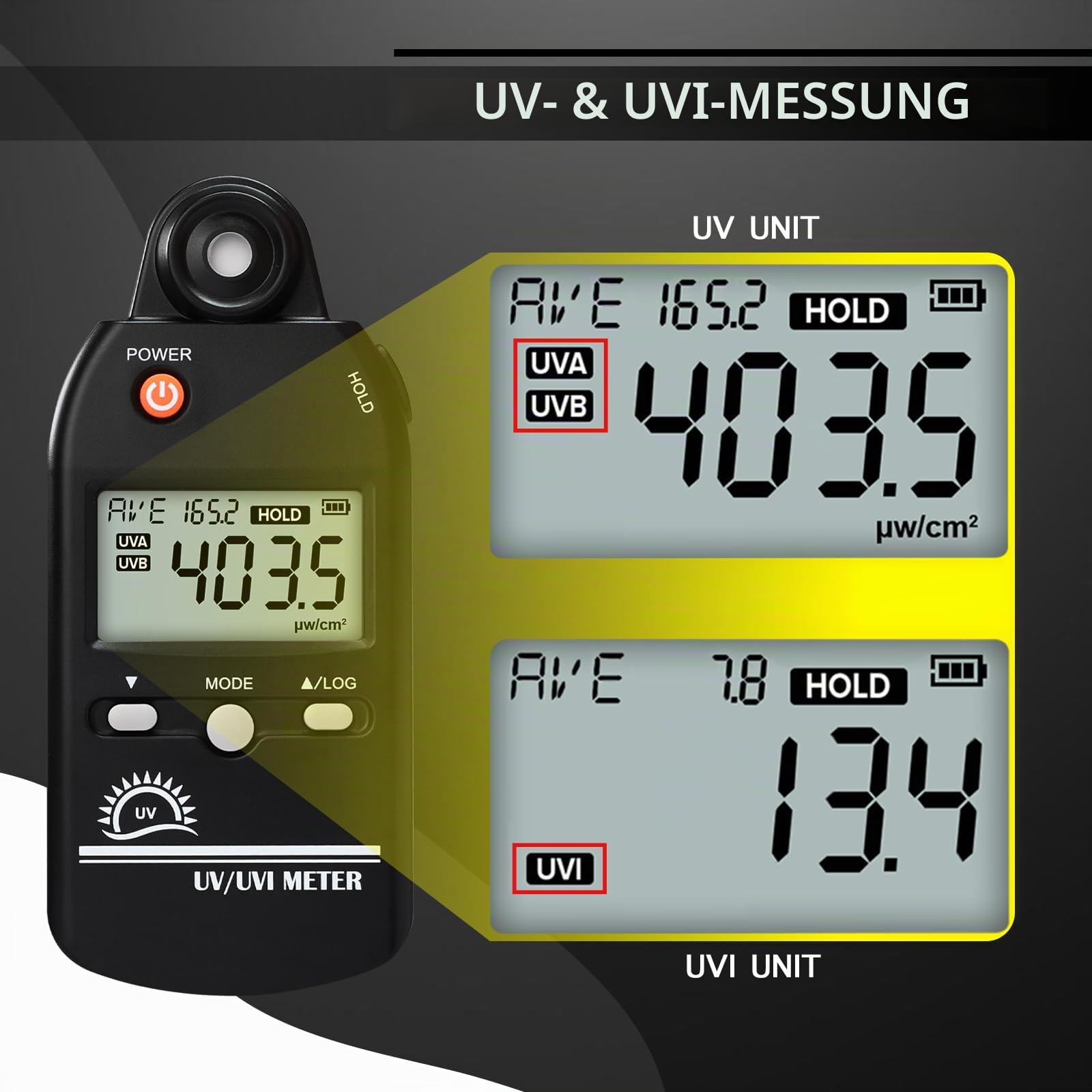UV Meter Digital UVB Messgerät 280-400nm UV Index Meter 0-5000μW/cm² UV Detektor 100 Gruppen Datensatz für Reptilien