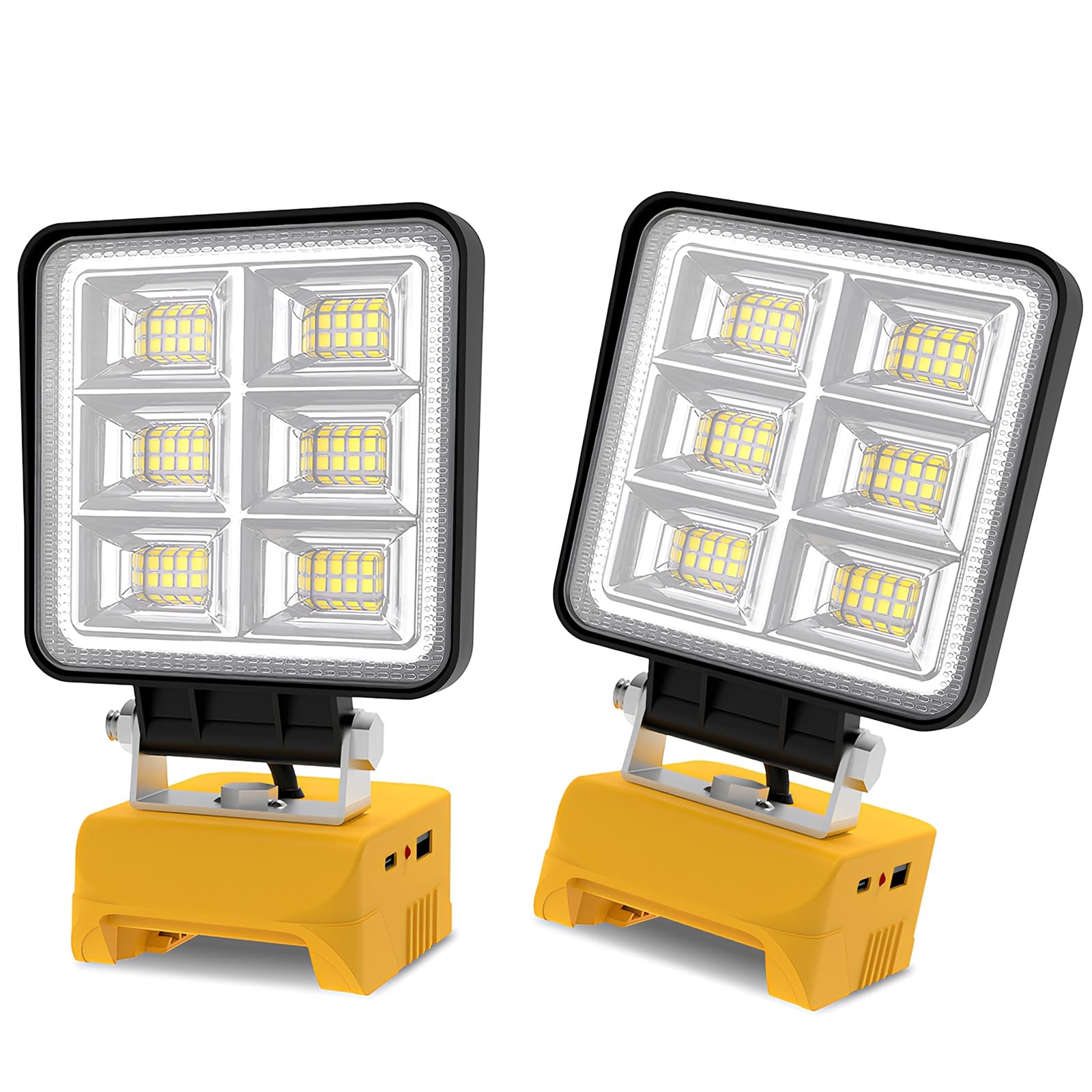 Woedpez 2Pcs Rechargeable Cordless LED Work Light Portable Floodlight High Brightness with USB Type C for Outdoor Job Sites Cordless Emergencies Camping Job Sites Spotlights
