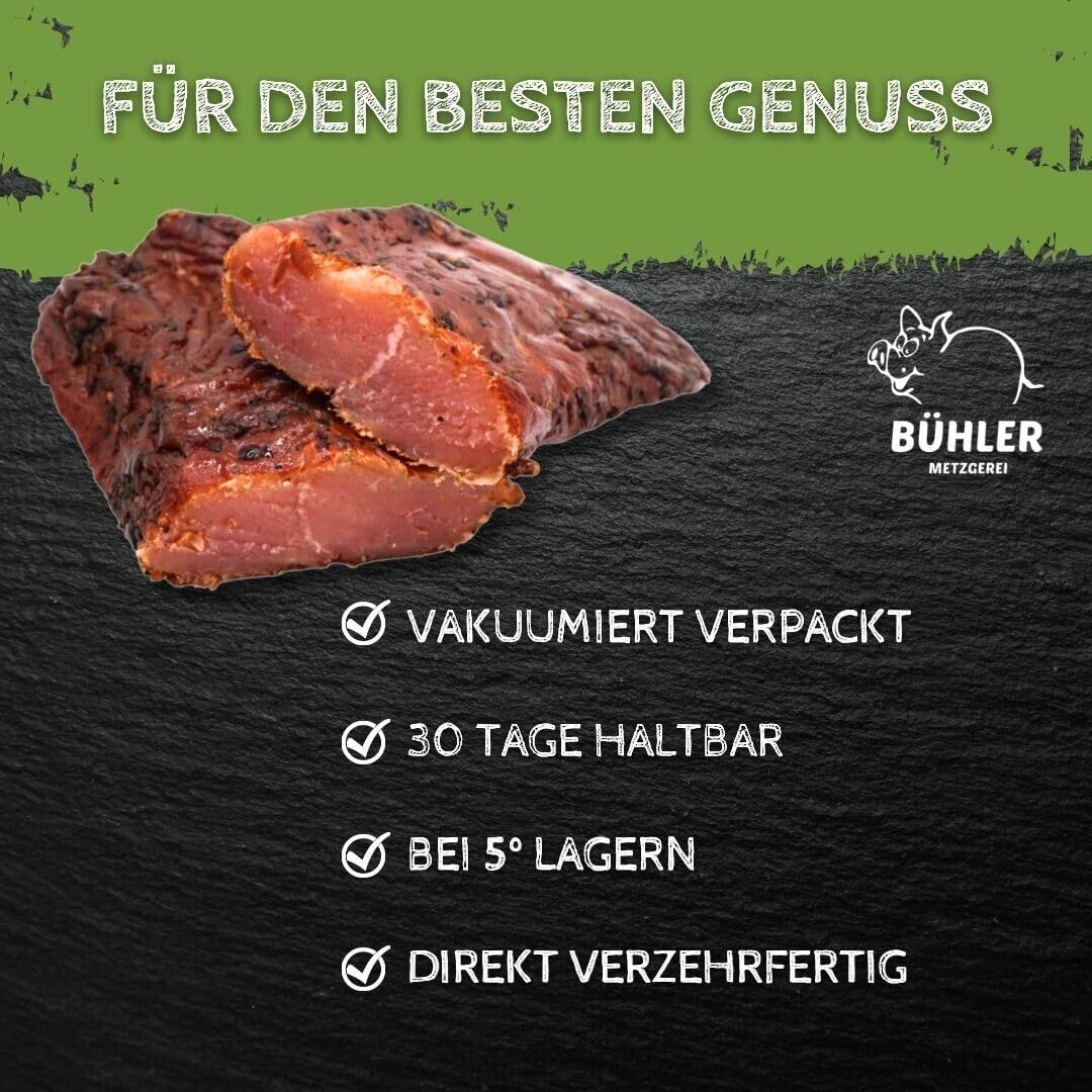 Putenrauchfleisch 250g Protein Snack ohne Zuckerzusatz ca. 60g Protein Geräucherte Putenlende aus 100% deutschem Putenfleisch High Protein herzhaft gewürzt proteinreich ready to eat Metzgerei Bühler