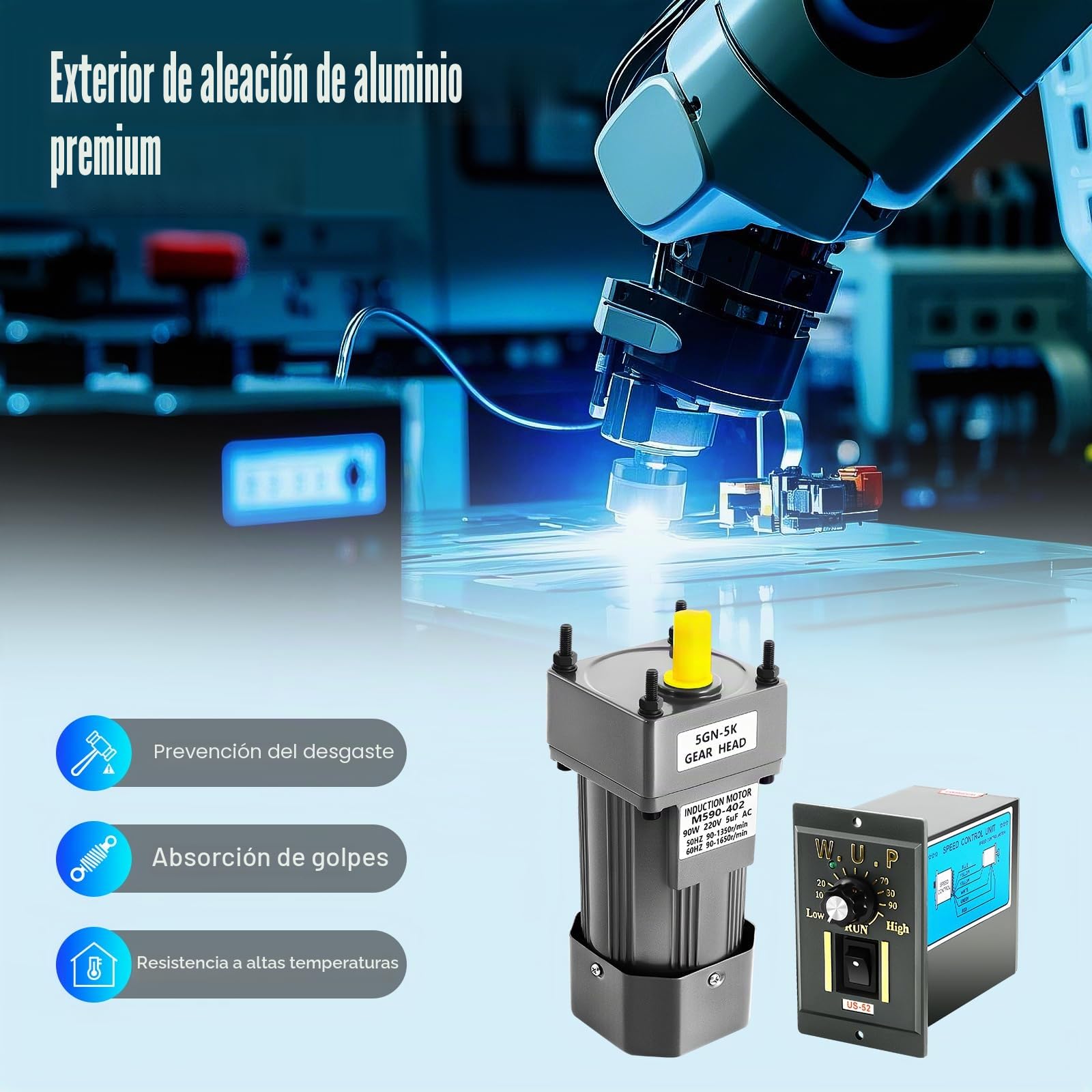 Motor de engranajes de 90W 220V CA, motor eléctrico, reductor de velocidad, motor monofásico, alto par, ajustable con controlador de velocidad 0-270RPM 5K