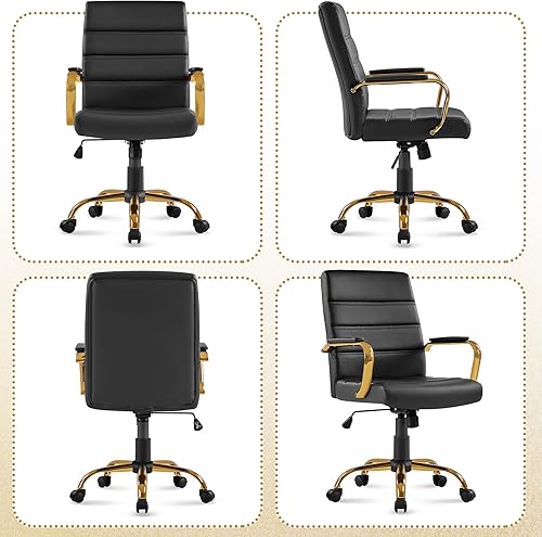 Miniatura 9 de Topeakmart Silla de escritorio de oficina Silla ejecutiva de cuero sintético ajustable con marco dorado asiento negro