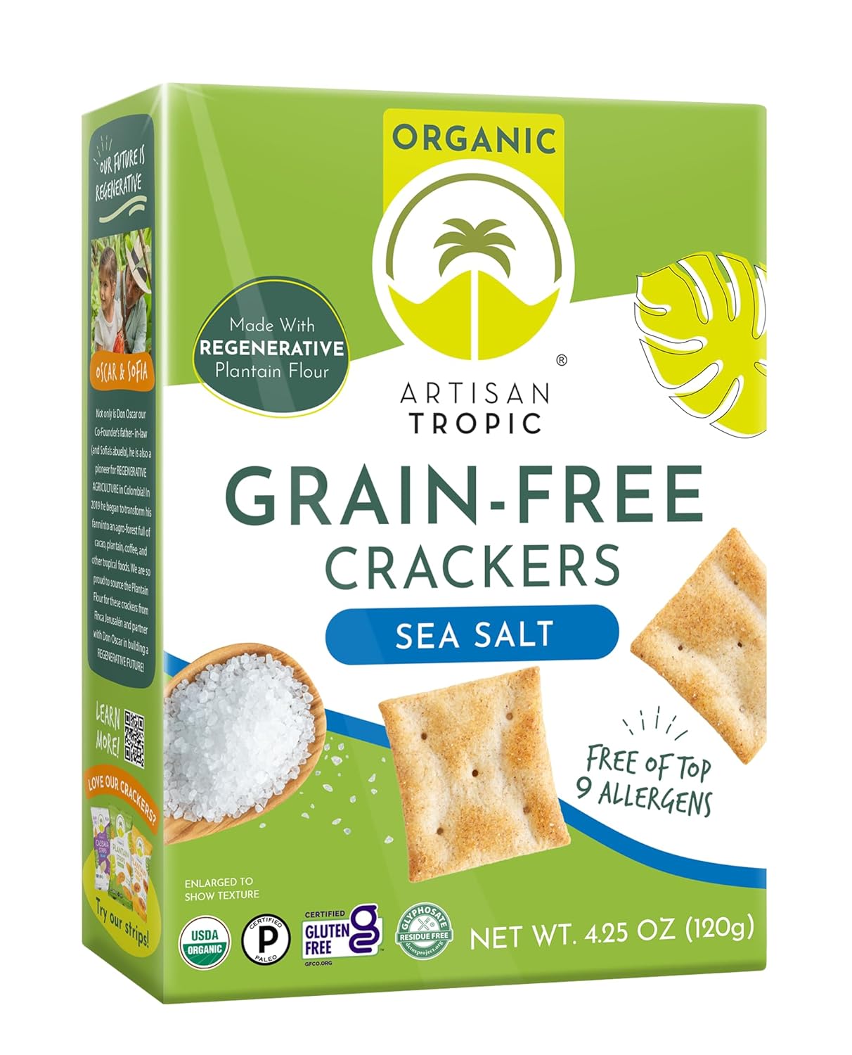 Artisan Tropic Sea Salt Crackers, Gluten Free, Grain Free, 4.25 Ounces (Pack Of 6)