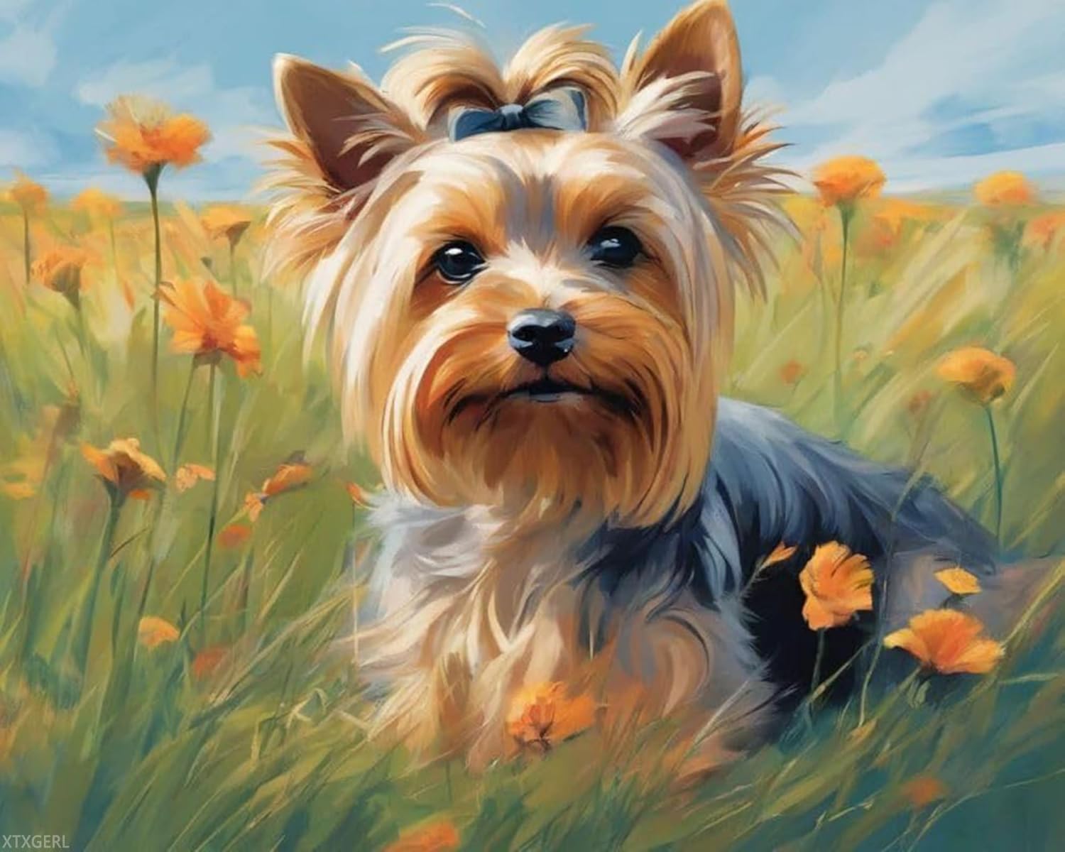 XTXGERL Oil Painting DIY Paint by Numbers for Beginner Yorkshire Terrier Painting by Number Kits Oil Paint Drawing Canvas Home Decor Gift, 40x50cm, Without Frame