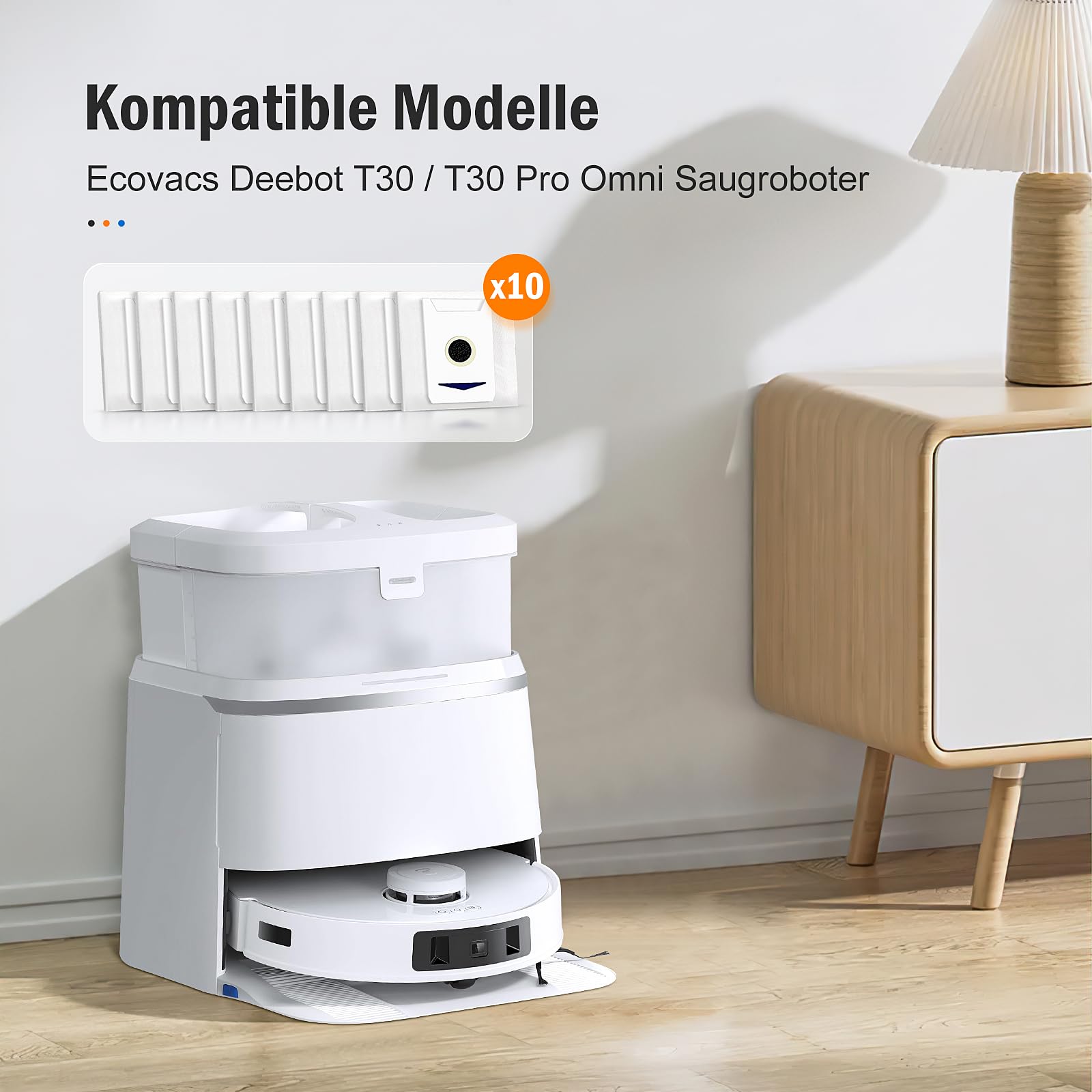 Produktbild von 8 Staubbeutel Für Ecovacs Deebot T30 Pro Omni, T30s, T50 Pro & X8 Pro – 3L Fassungsvermögen, Antibakteriell, Selbstverriegelnd – Günstiges Set
