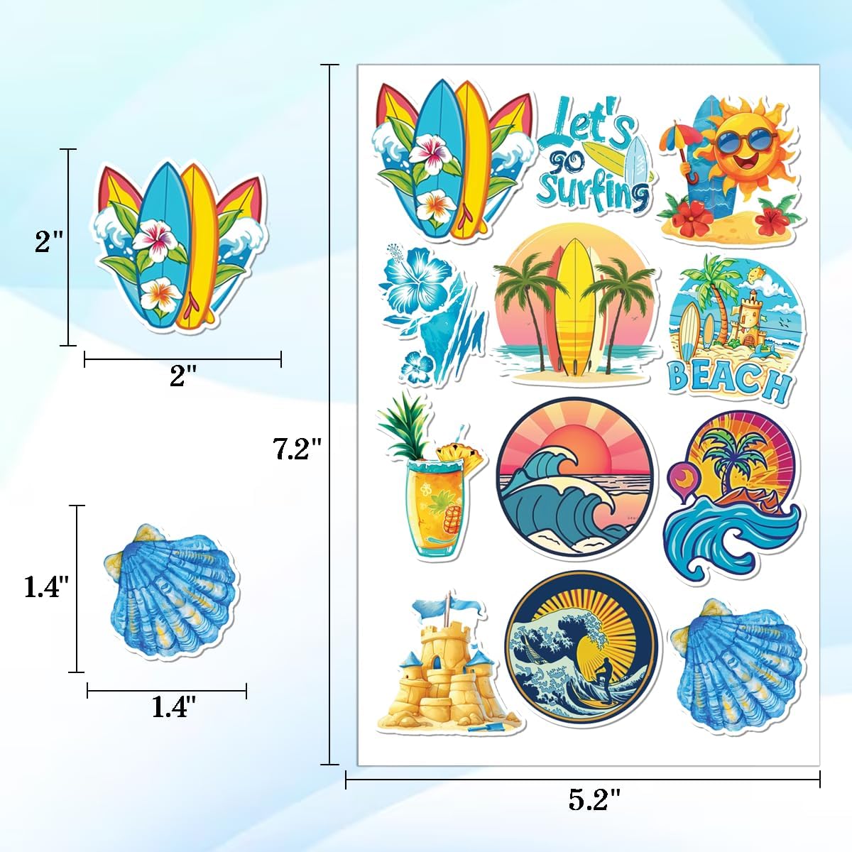 100PCS Beach Stickers – Summer Vacation Tropical Vinyl Decals for Water Bottles, Surfboards, Luggage, Scrapbooking, Laptop, Kids Teens image 4