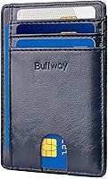 Vista 1 de Buffway - Billetera delgada minimalista de cuero con protección RFID para hombre y mujer