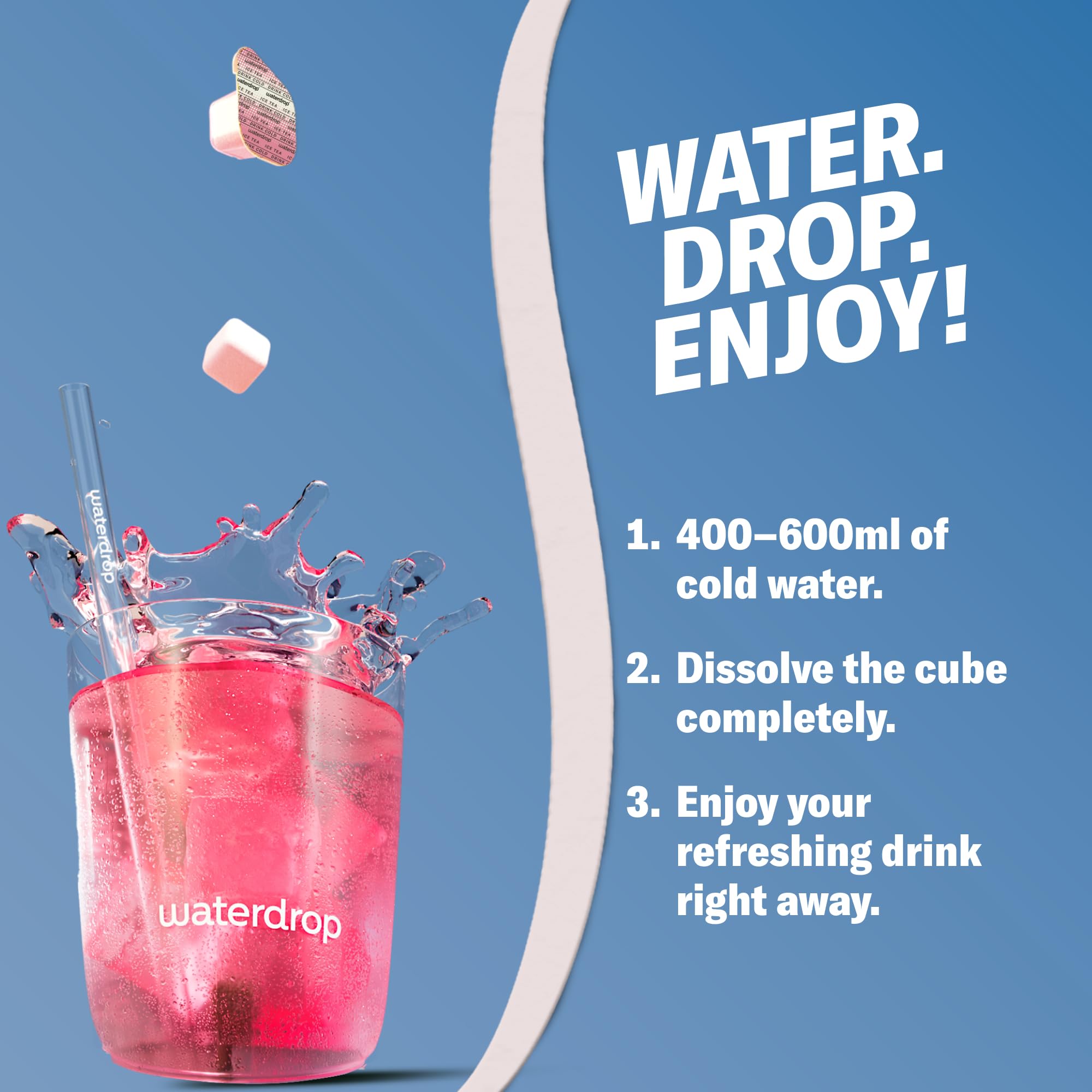 waterdrop® Microdrink Iced Tea Set | 36 Ice Tea Drops Cubes | Zero Sugar Powder | 3 Fruity Varieties: Black Tea + Peach, Green Tea + Lemon, Black Tea + Raspberry | Valuable Vitamins